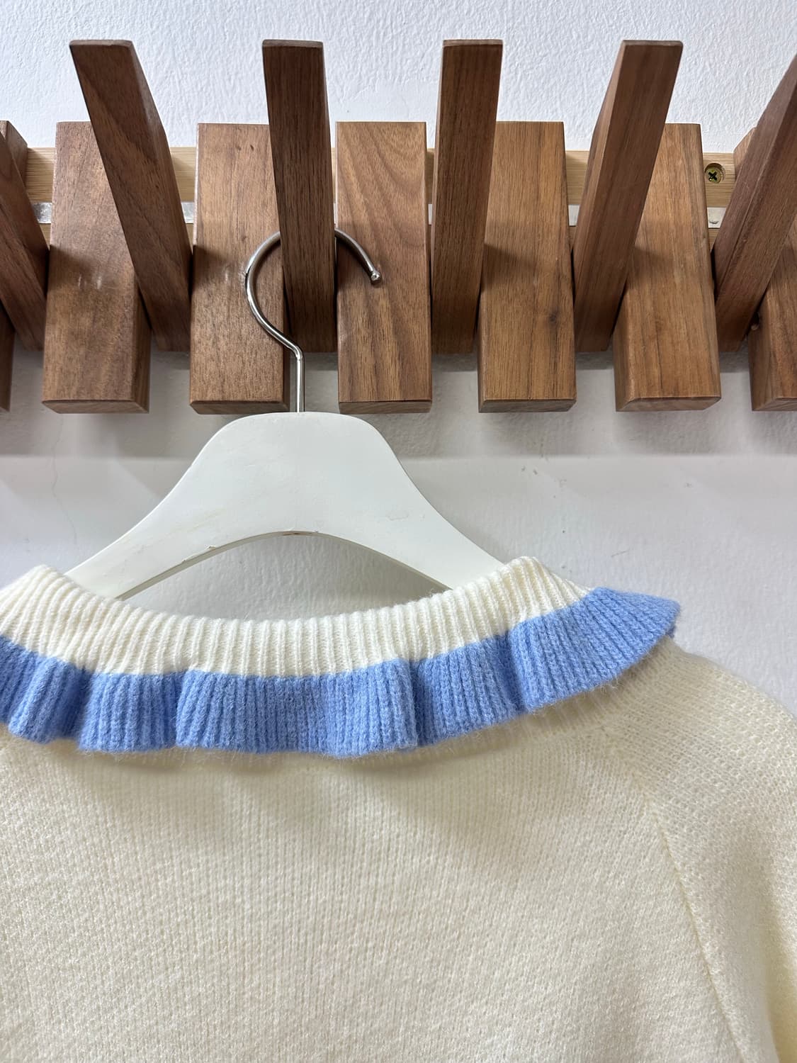 일본빈티지 플라워 크로셰 디테일 프릴 카라 니트 가디건 상품이미지7