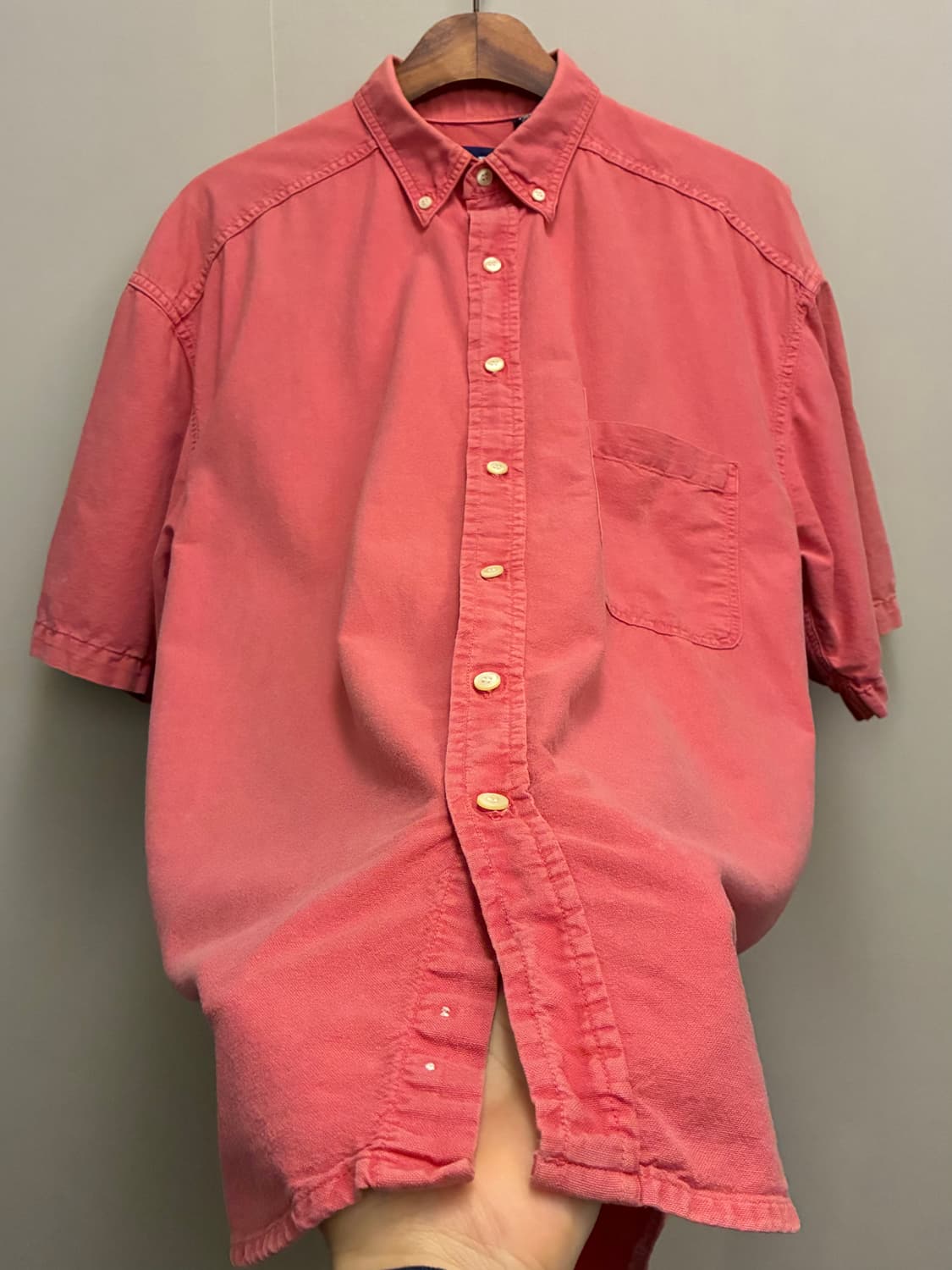 (M/105)90s USA Gap 올드갭 코랄 핑크 피그먼트 워싱 반팔셔 상품이미지6