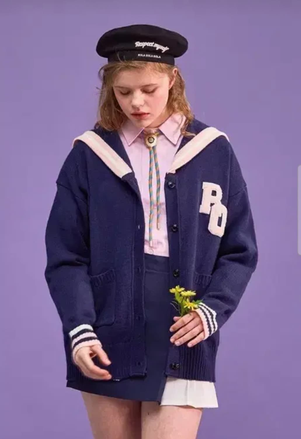 로라로라 루즈핏 오버사이즈 세일러 세라복 가디건 남색 상품이미지2