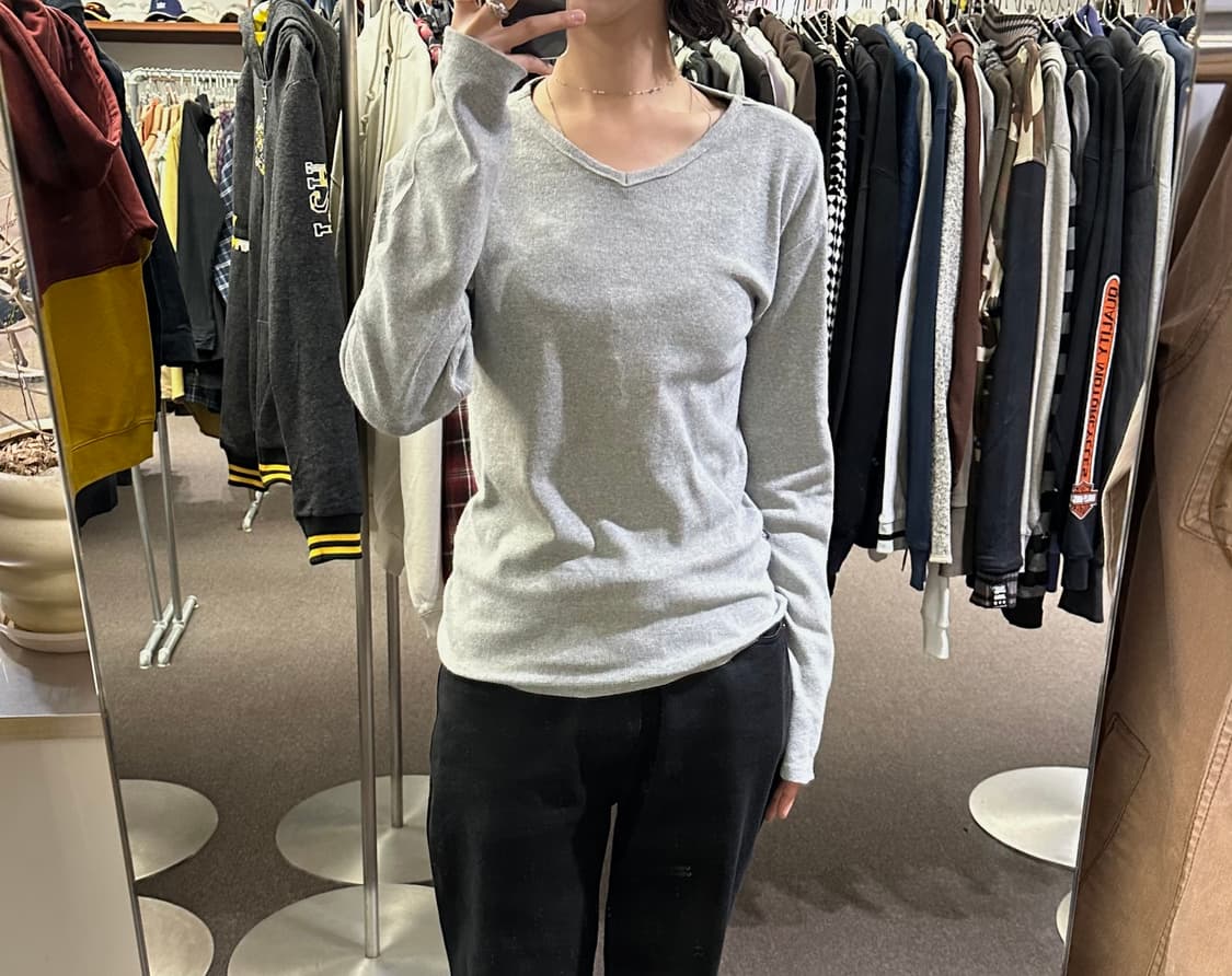 L)AVIREX vintage v넥 그레이 골지 롱슬리브 상품이미지1