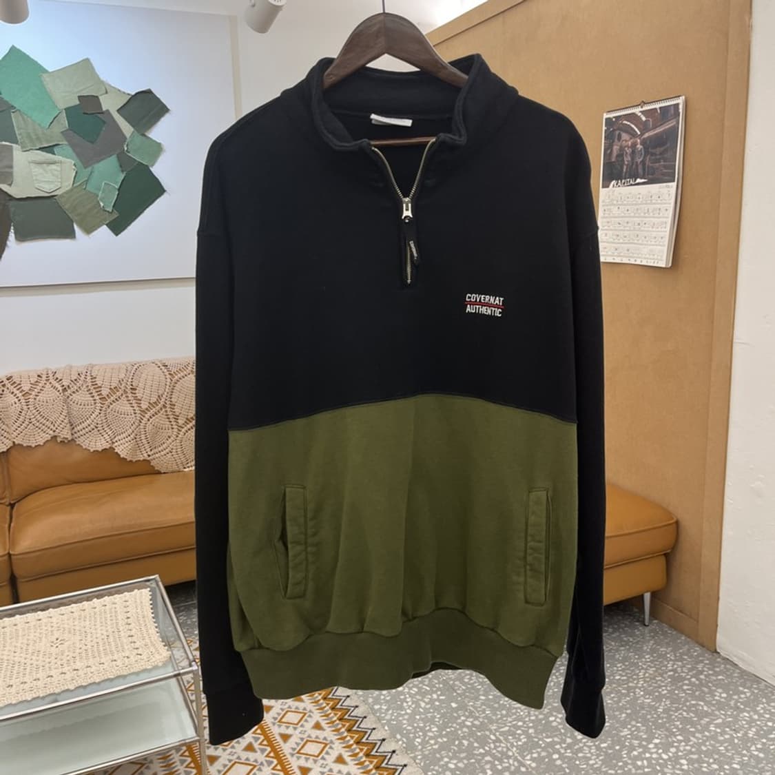 커버낫 캐주얼 빈티지 말차카키 반집업 맨투맨 XL C10745 상품이미지3