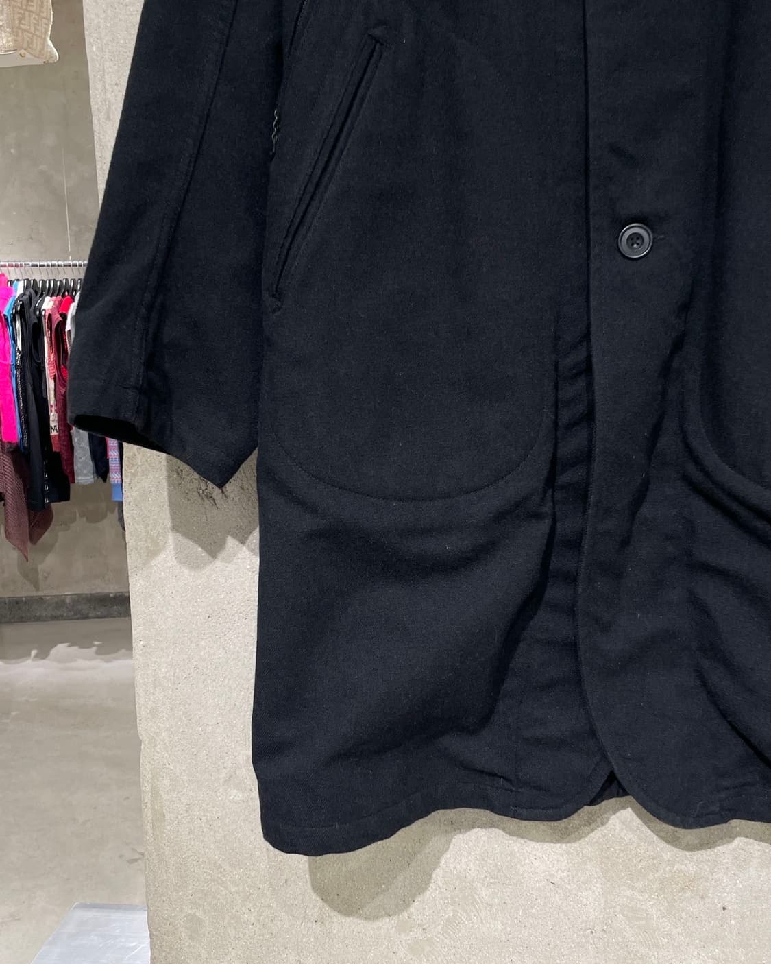 니들스 블랙 논 카라 울 혼방 롱 자켓 상품이미지4