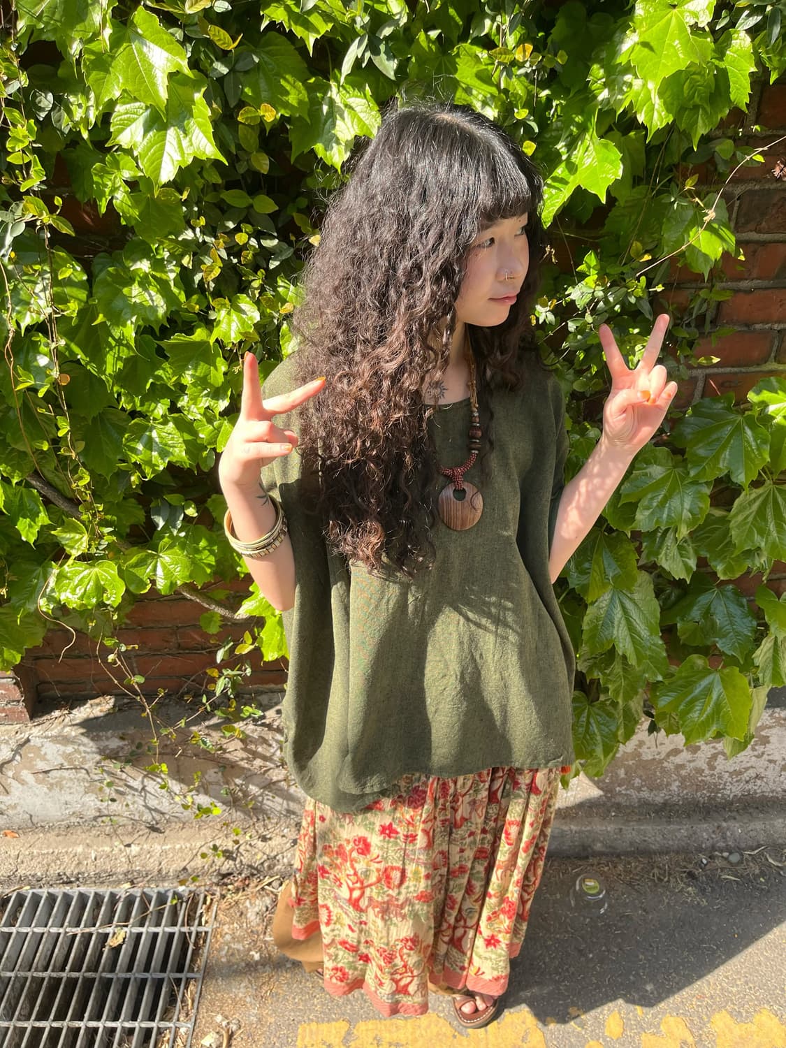 빈티지 히피 그린 카키 반팔 상품이미지1