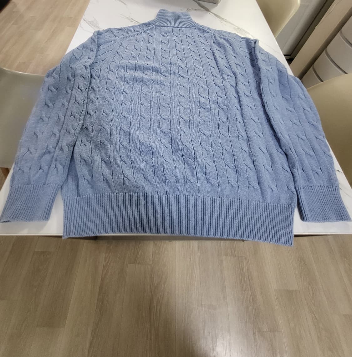 [L] 폴로 랄프로렌 케이블 꽈배기 반집업 니트 스카이블루 상품이미지3