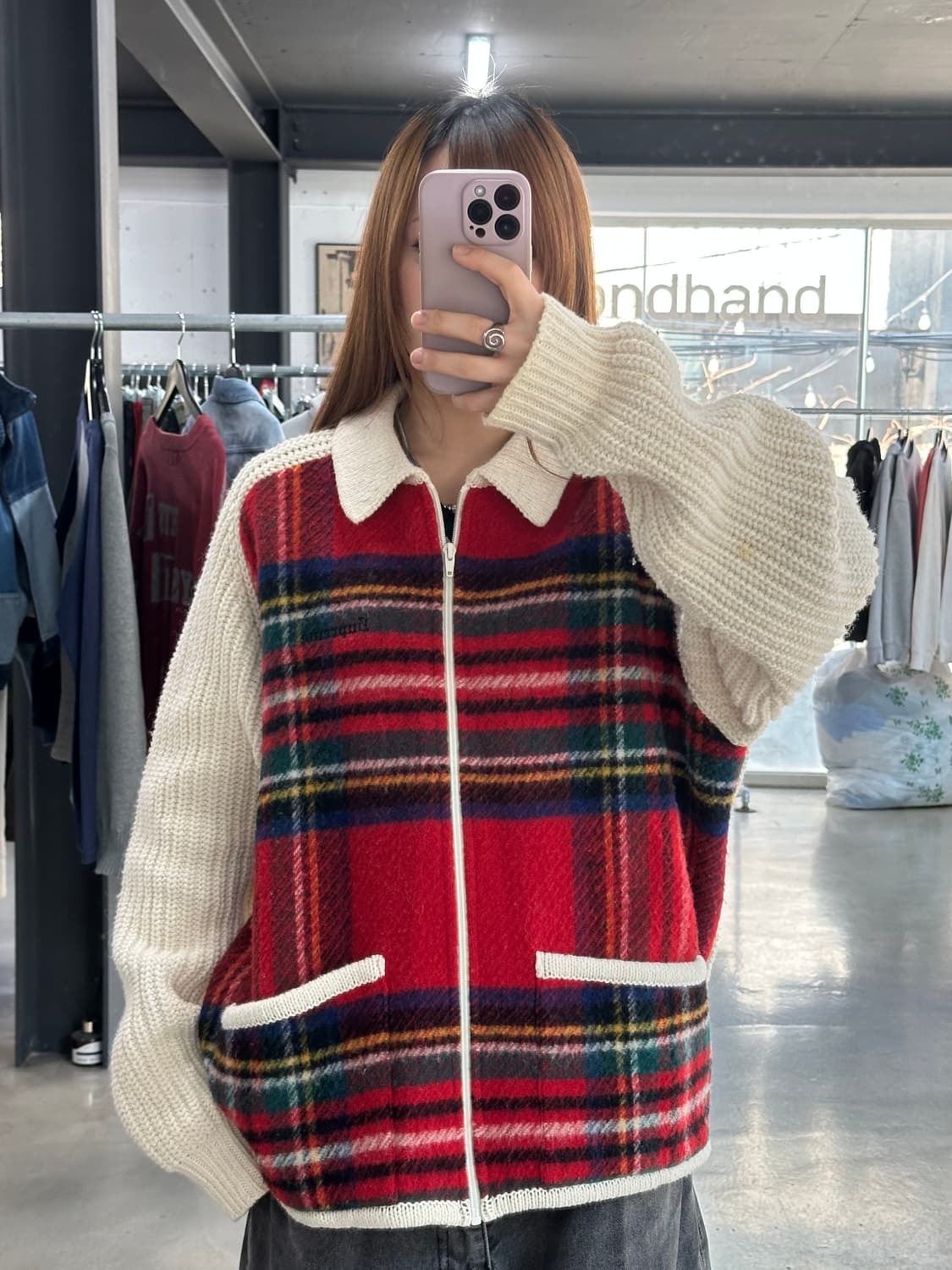 슈프림 18FW 자수로고 플레이드 프론트 스웨터집업 상품이미지1