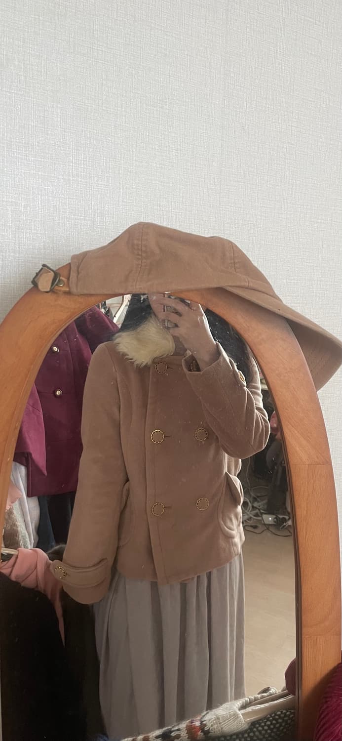 모리걸 빈티지 라떼갸루 베이지 카라 퍼 숏코트 🧡🤎 상품이미지4