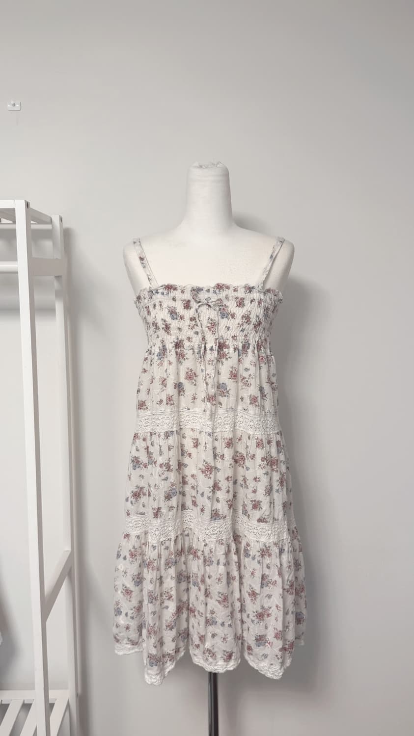 일본빈티지 모리걸 대장 플라워 레이스 끈 거원피스 상품이미지1