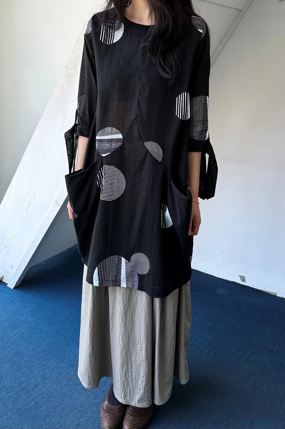 Cotton shirred panel design onepiece 상품이미지7