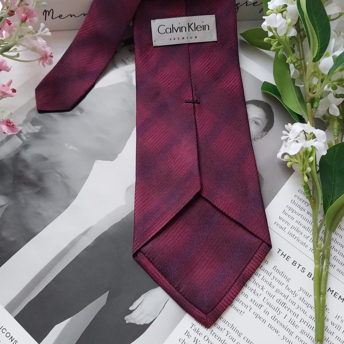 캘빈클라인 실크 와인 패턴 넥타이 8.8cm A+등급 K1678
 상품이미지7