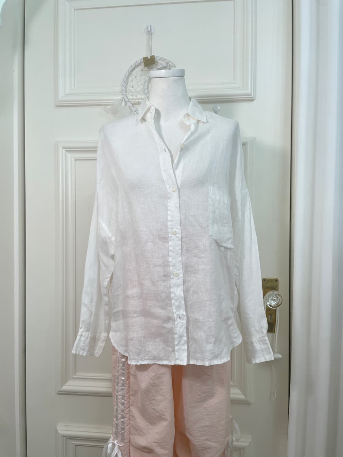 white linen basic pocket point shirt 상품이미지1