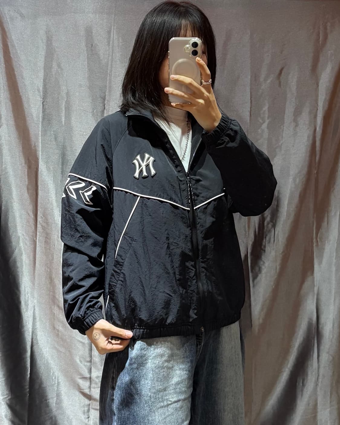 S MLB 빅로고 블랙 후드 바람막이 상품이미지1