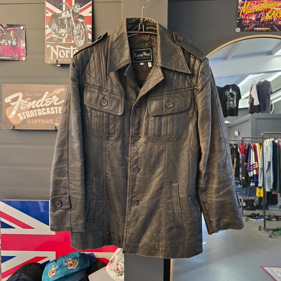 캐쥬얼웨어 에코레더 자켓 블랙 밀리터리 90s 빈티지 상품이미지1