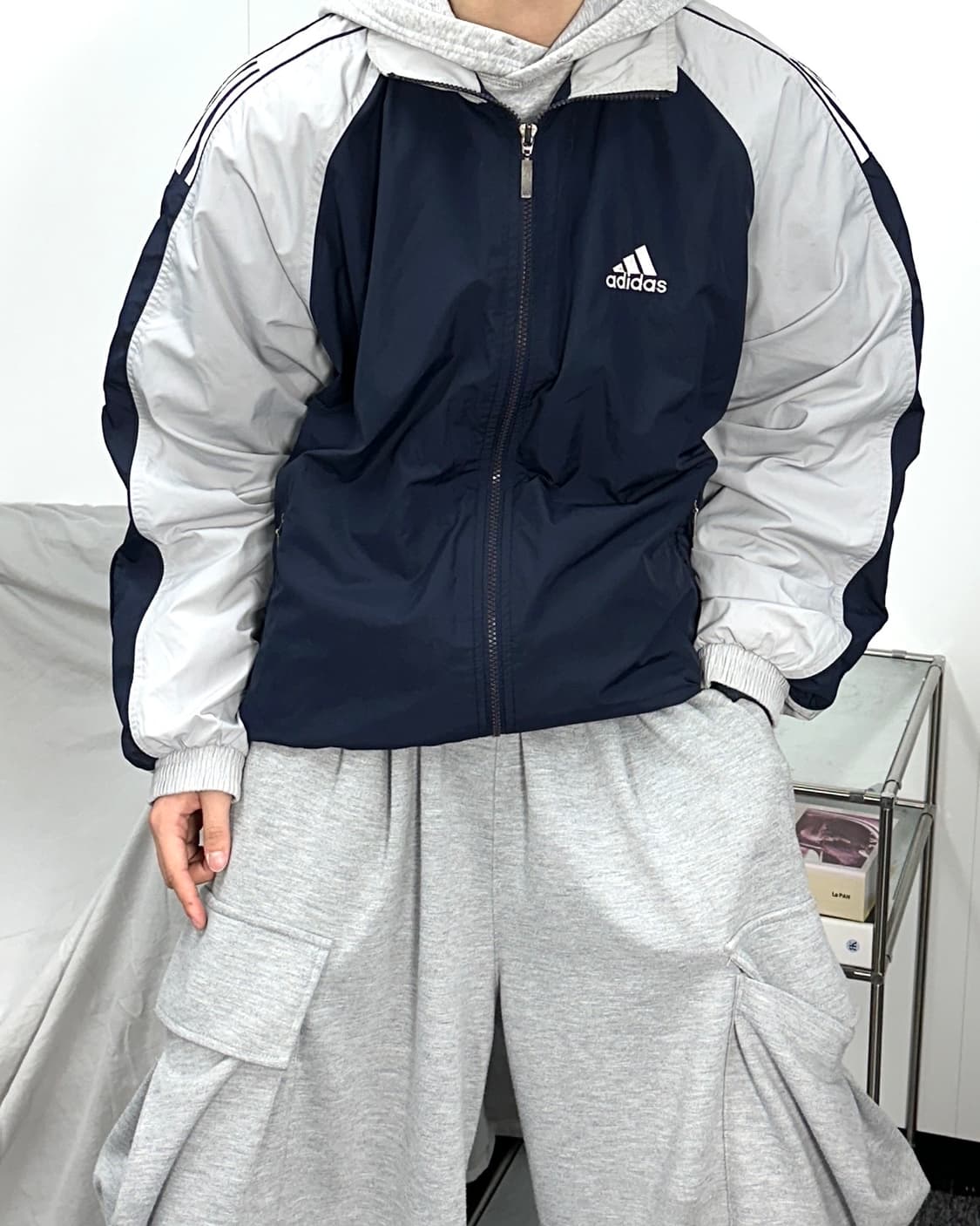 아디다스 90s 네이비 그레이 바람막이 L 상품이미지2