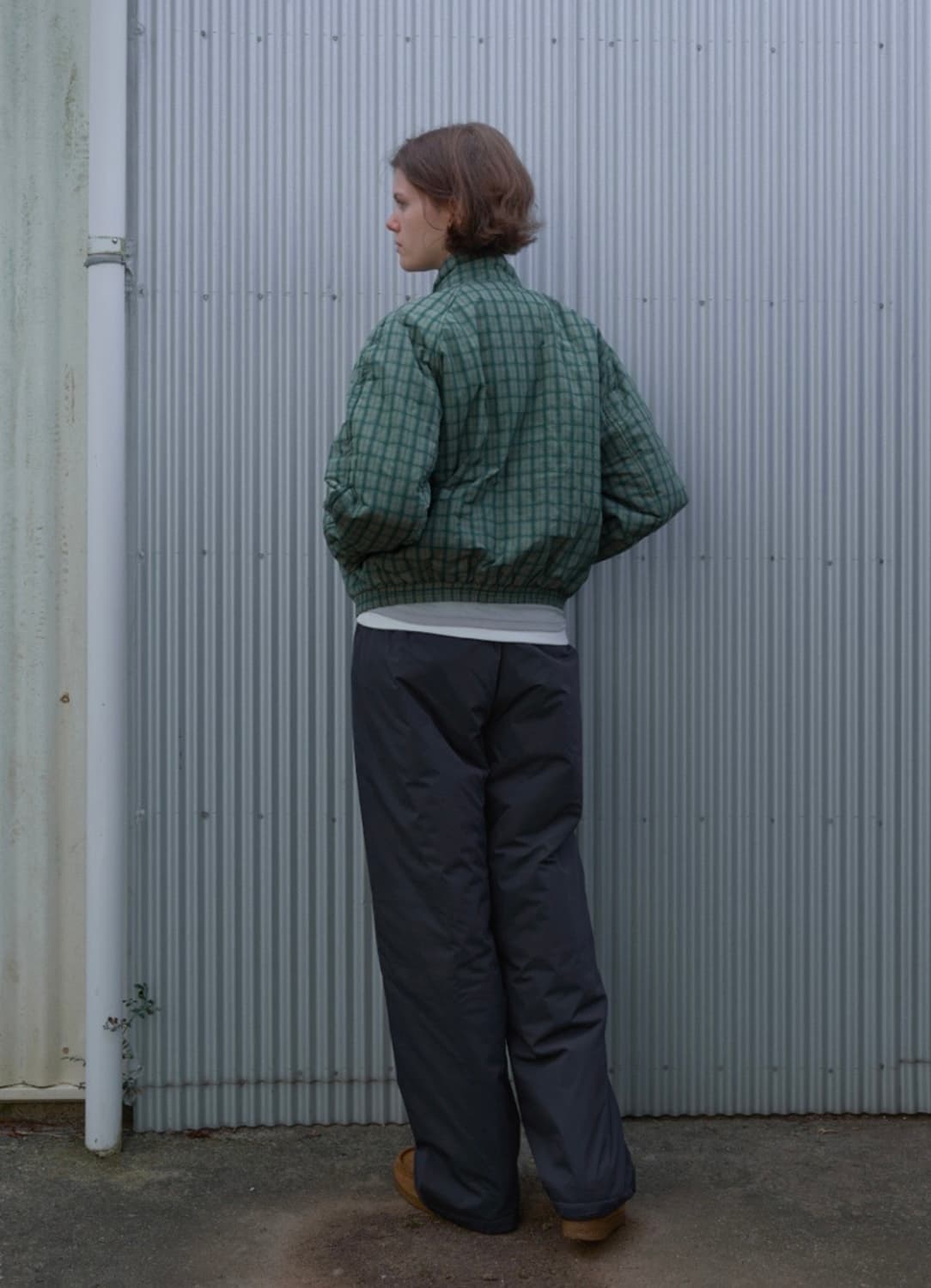 포저 레글런 슬리브 패디드 자켓 그린 체크  상품이미지2