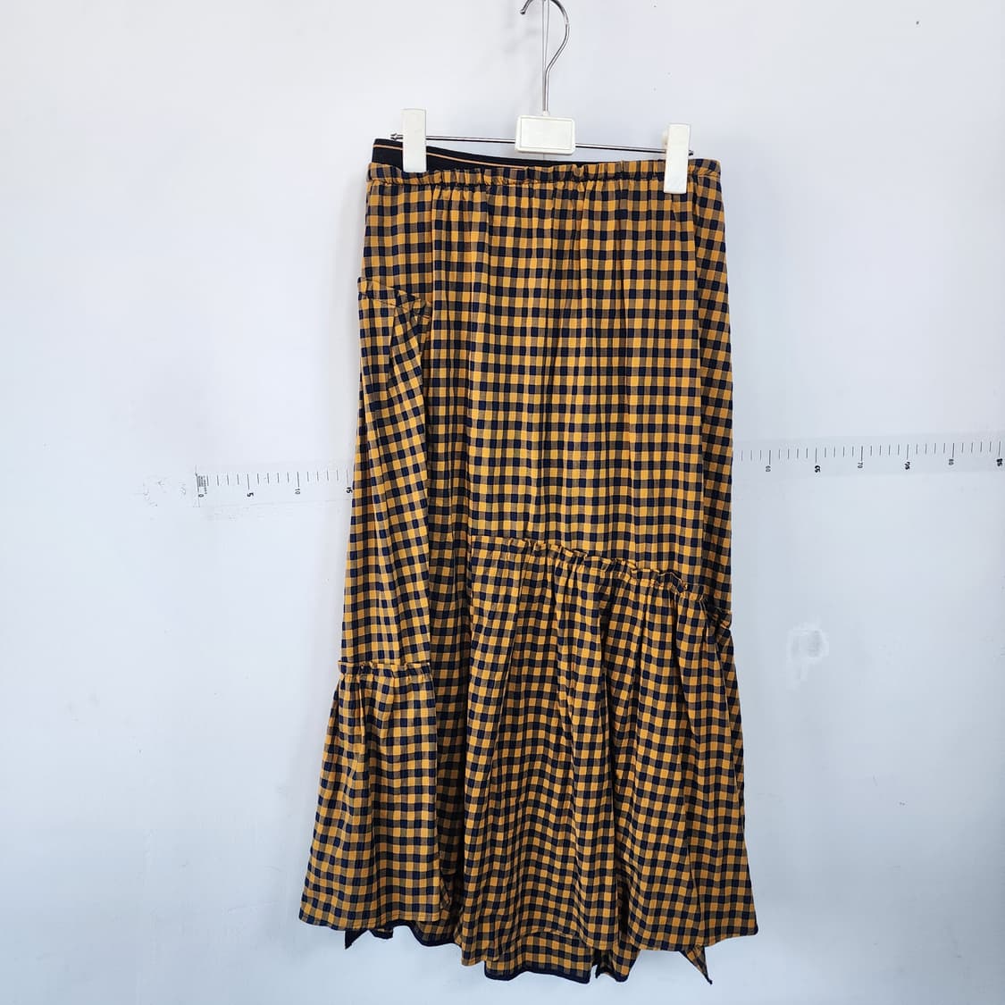 마인 체크 롱 스커트 옐로우 러플 상품이미지3