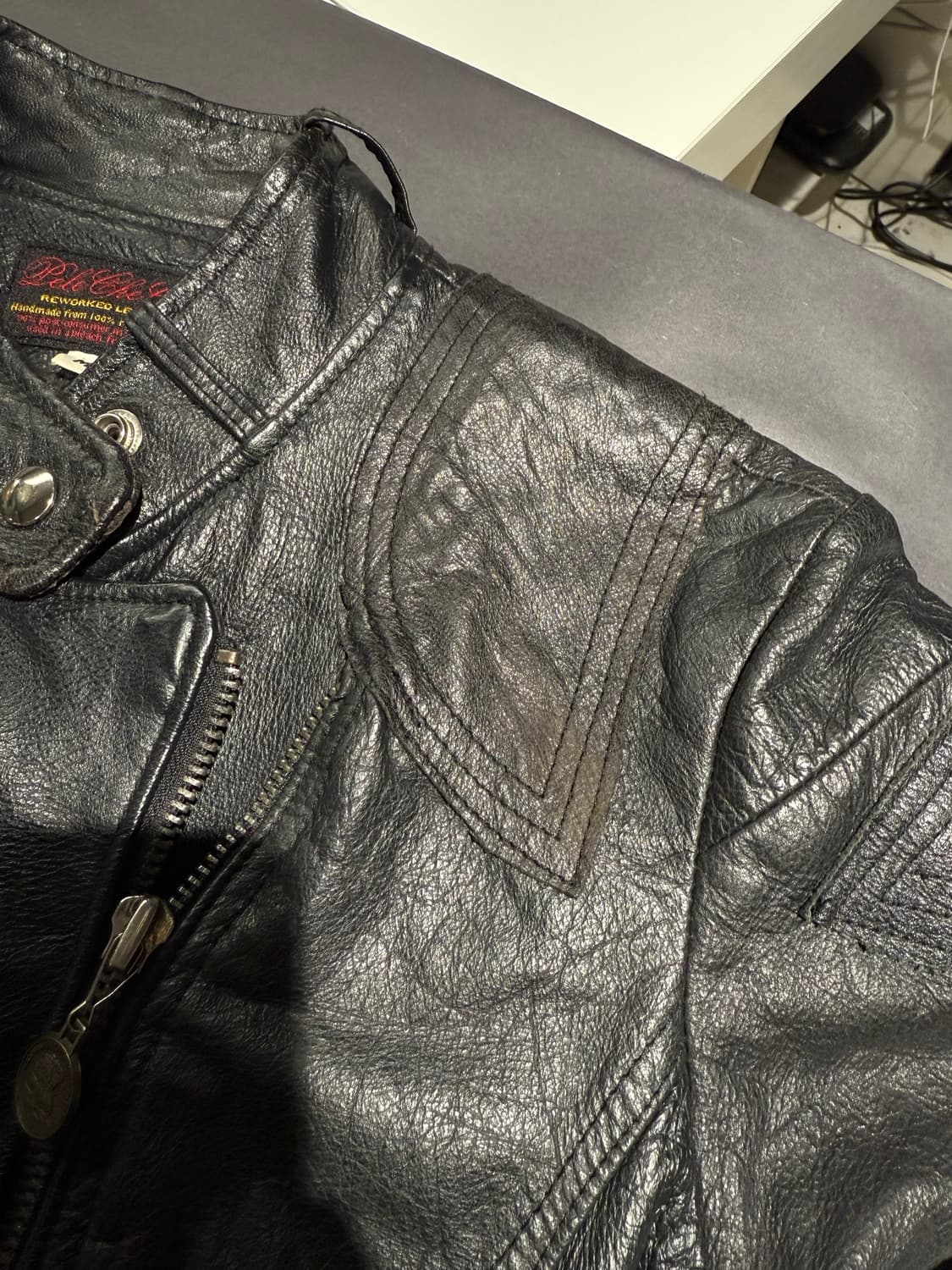 neck button biker mood leather jk 상품이미지9