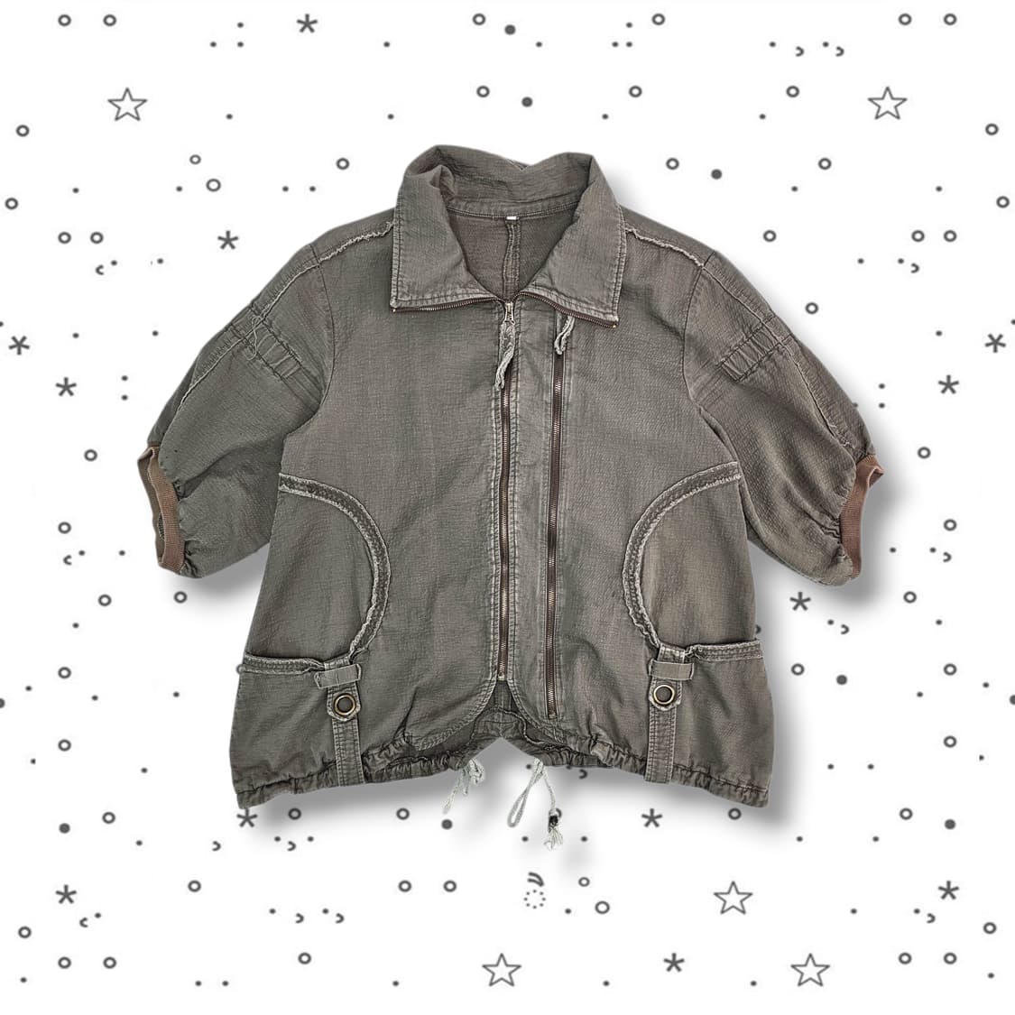 F  DROM EDAR 빈티지 그런지 워싱 집업 반팔 자켓 상품이미지1