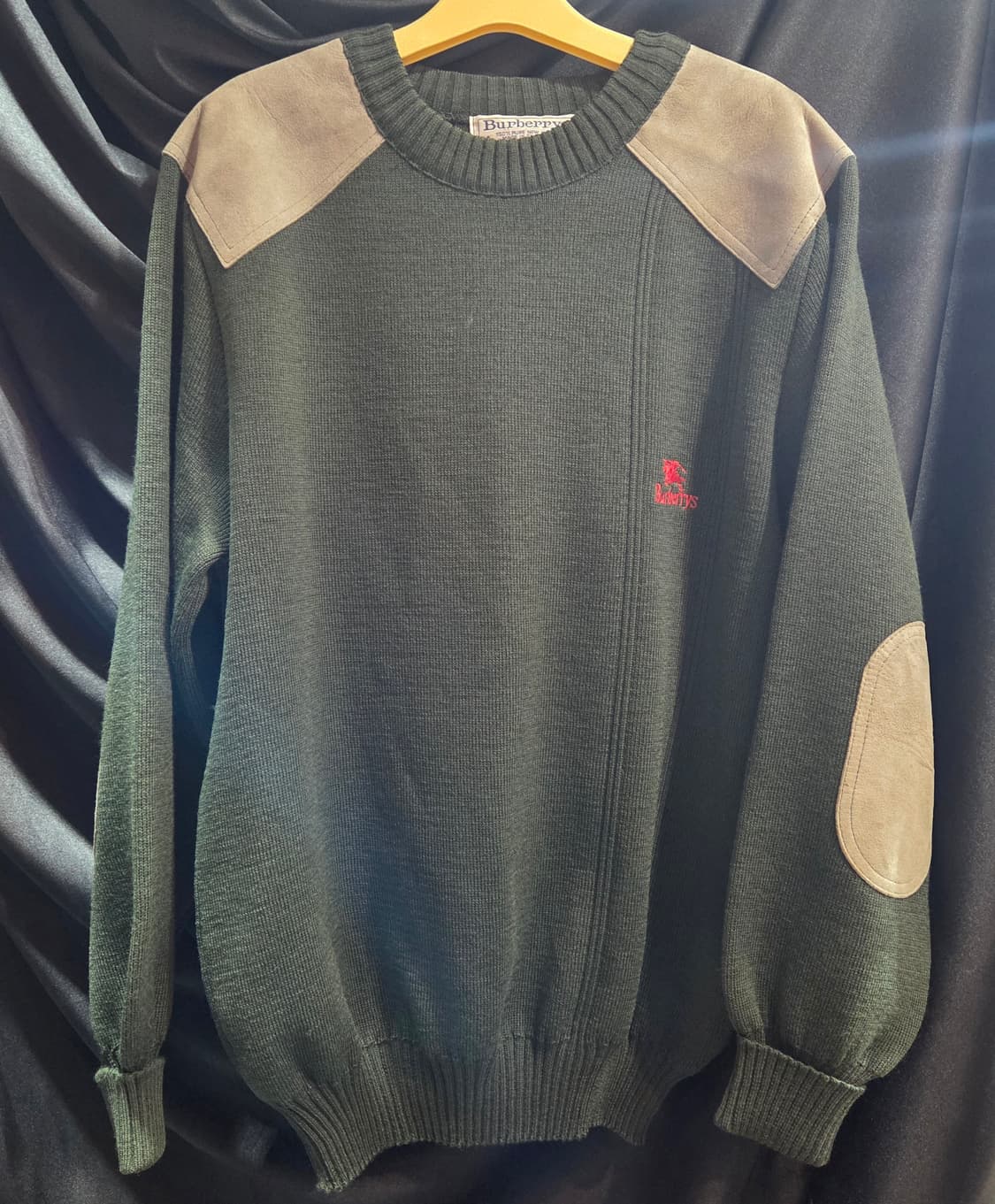 90's 버버리 코만도 스웨이드 엘보패치 울 니트 스웨터 상품이미지1