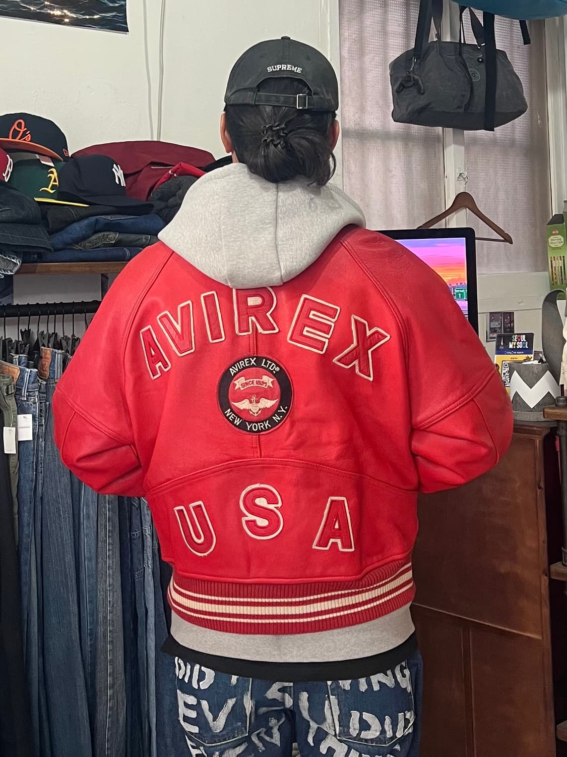 90‘s Avirex 아이콘 가죽 자켓 L 상품이미지4