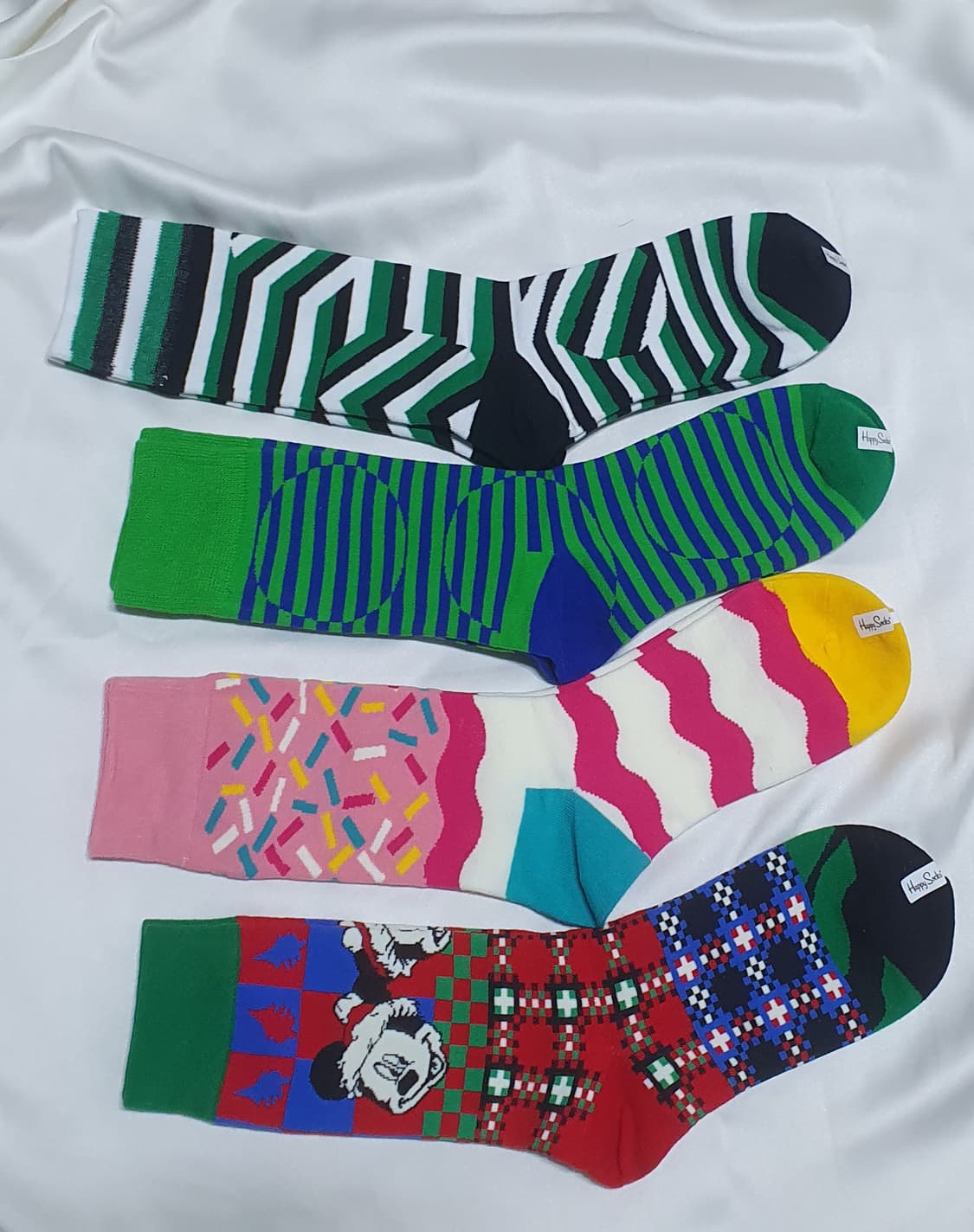 그린 핑크 옐로우 레드 스트라이프 물결 도트 아이스크림 해피삭스 양말  상품이미지5