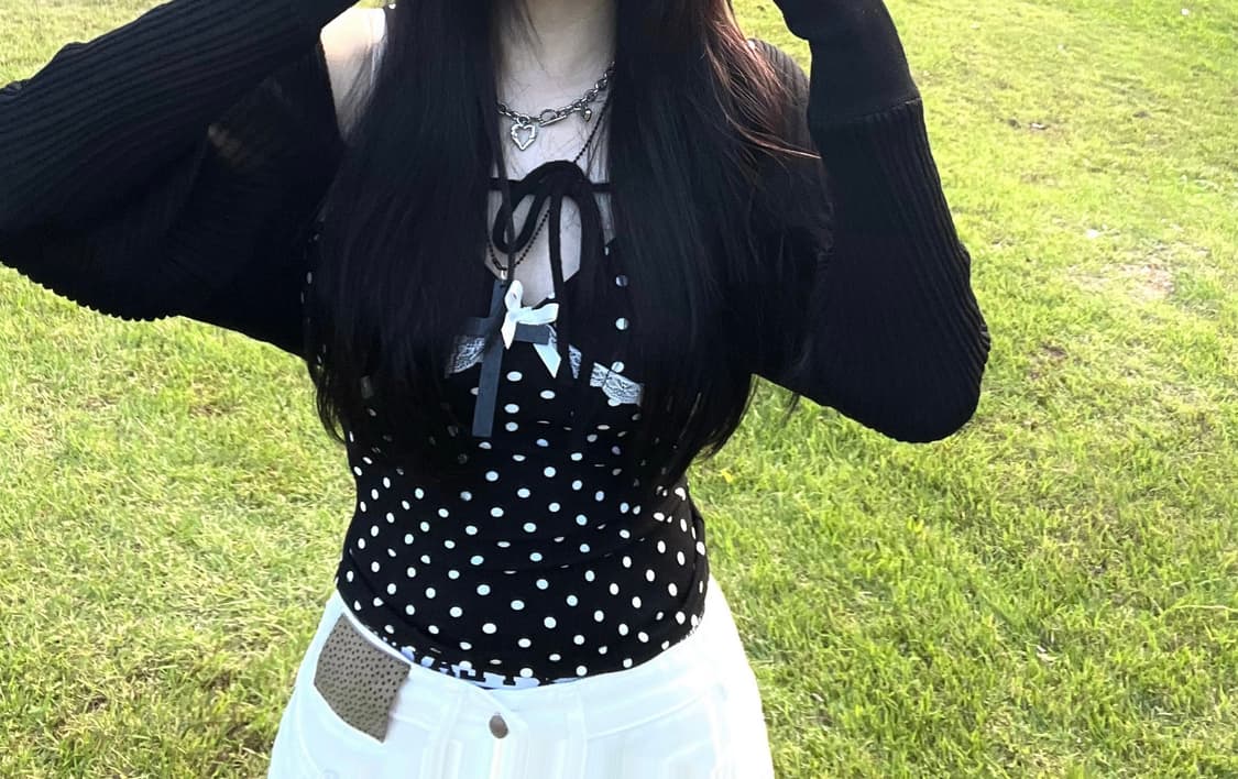 도트 레이스 리본 나시 에이블리 타오바오 테무 쉬인 상품이미지3