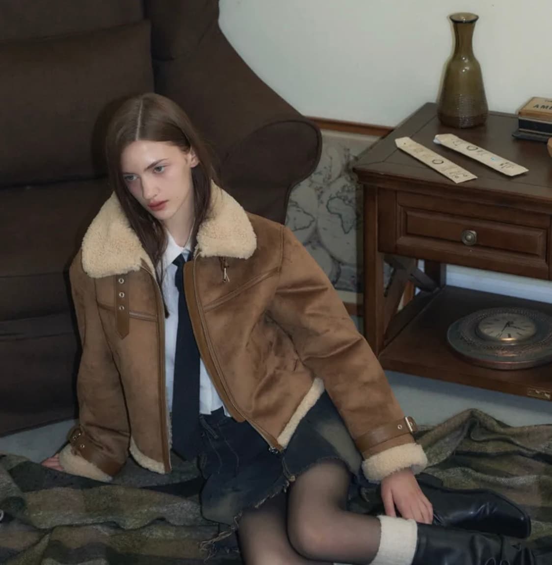 레더리 오블리크 스웨이드 무스탕 자켓 [BROWN] 상품이미지2