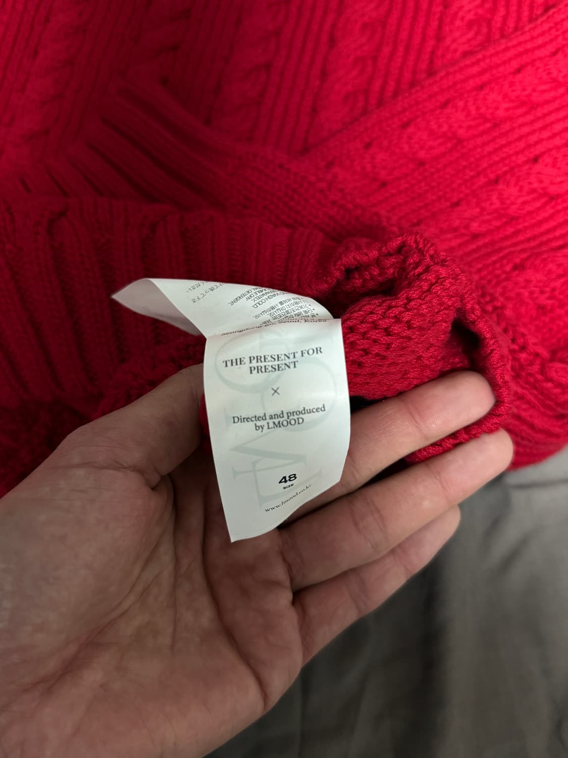 엘무드 베이글 피셔맨 케이블 니트 레드 48 상품이미지10