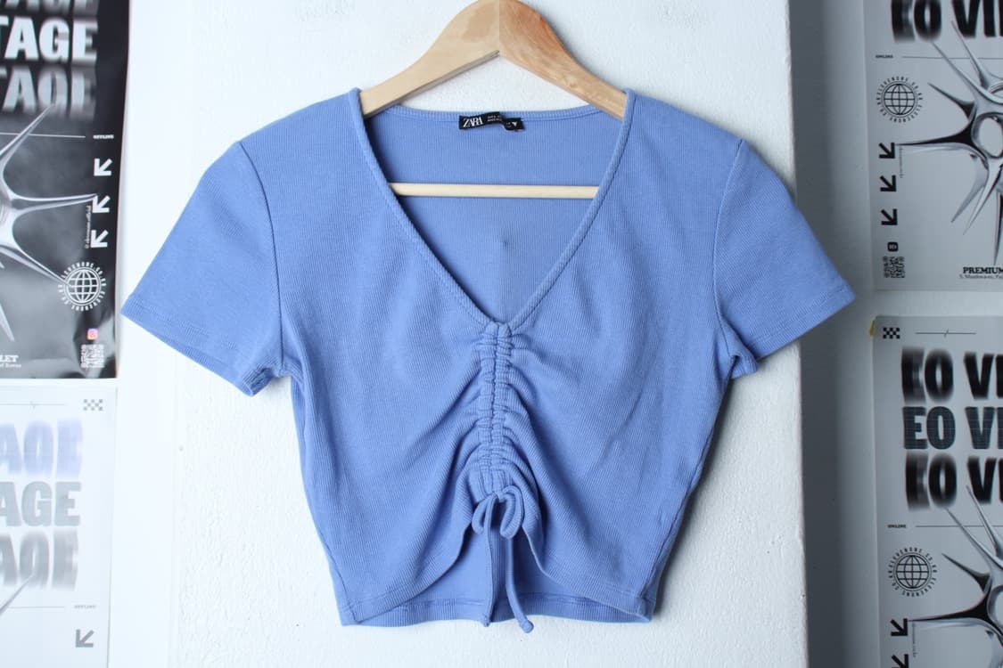 W(L-XL) 자라 반팔 티셔츠 골지 크롭 블루-H31153 상품이미지2