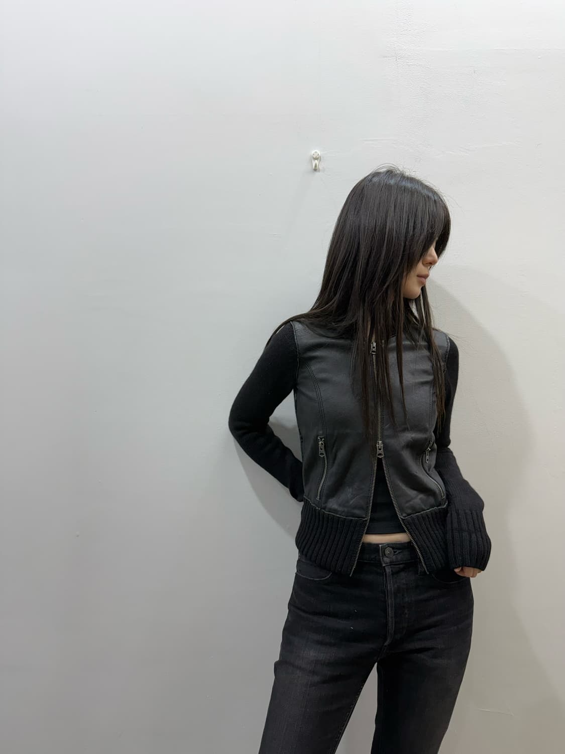 아르마니 레더&니트 크롭 투웨이 집업 상품이미지5