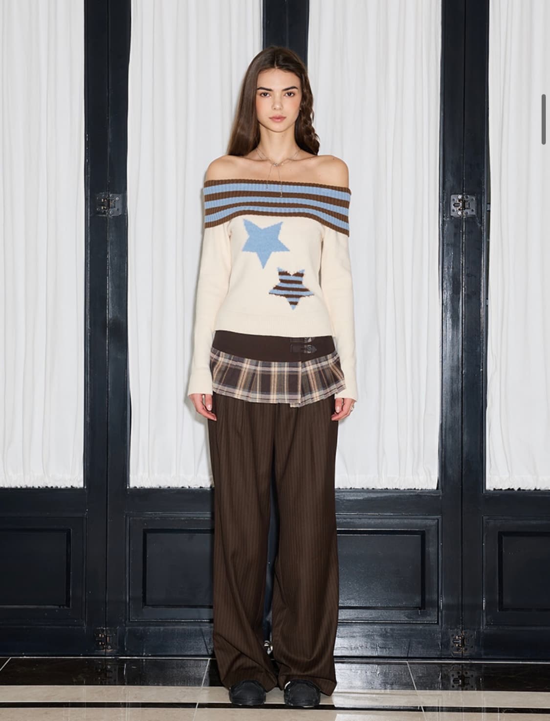 라티젠 체크 팬츠 스커트 - 브라운 상품이미지5