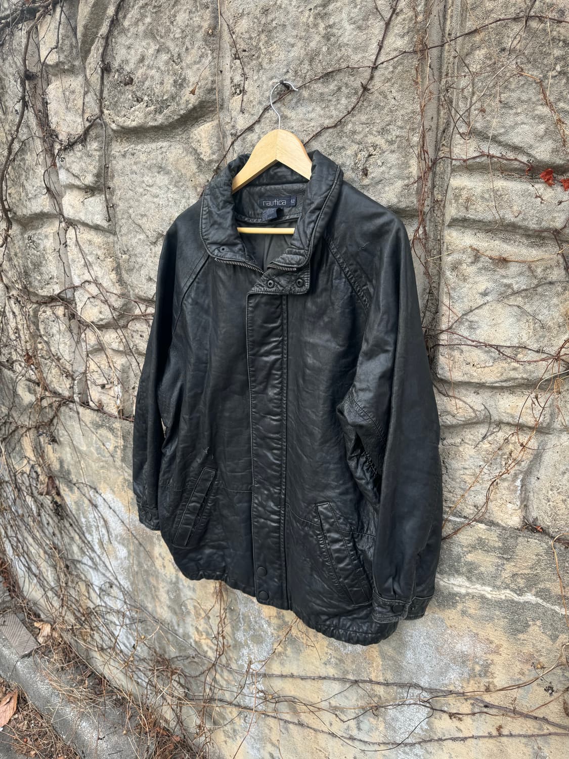 90s 노티카 빈티지 가죽 레더 카 코트 자켓 블랙 상품이미지3