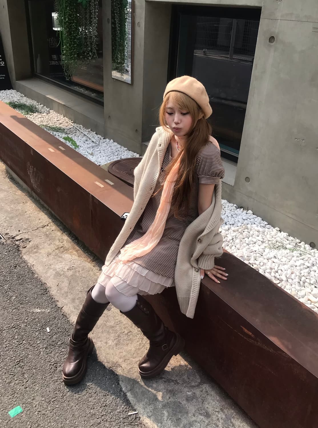 버버리 퍼프 스트라이프 라떼갸루 달천깔 가디건 코디세트 상품이미지2