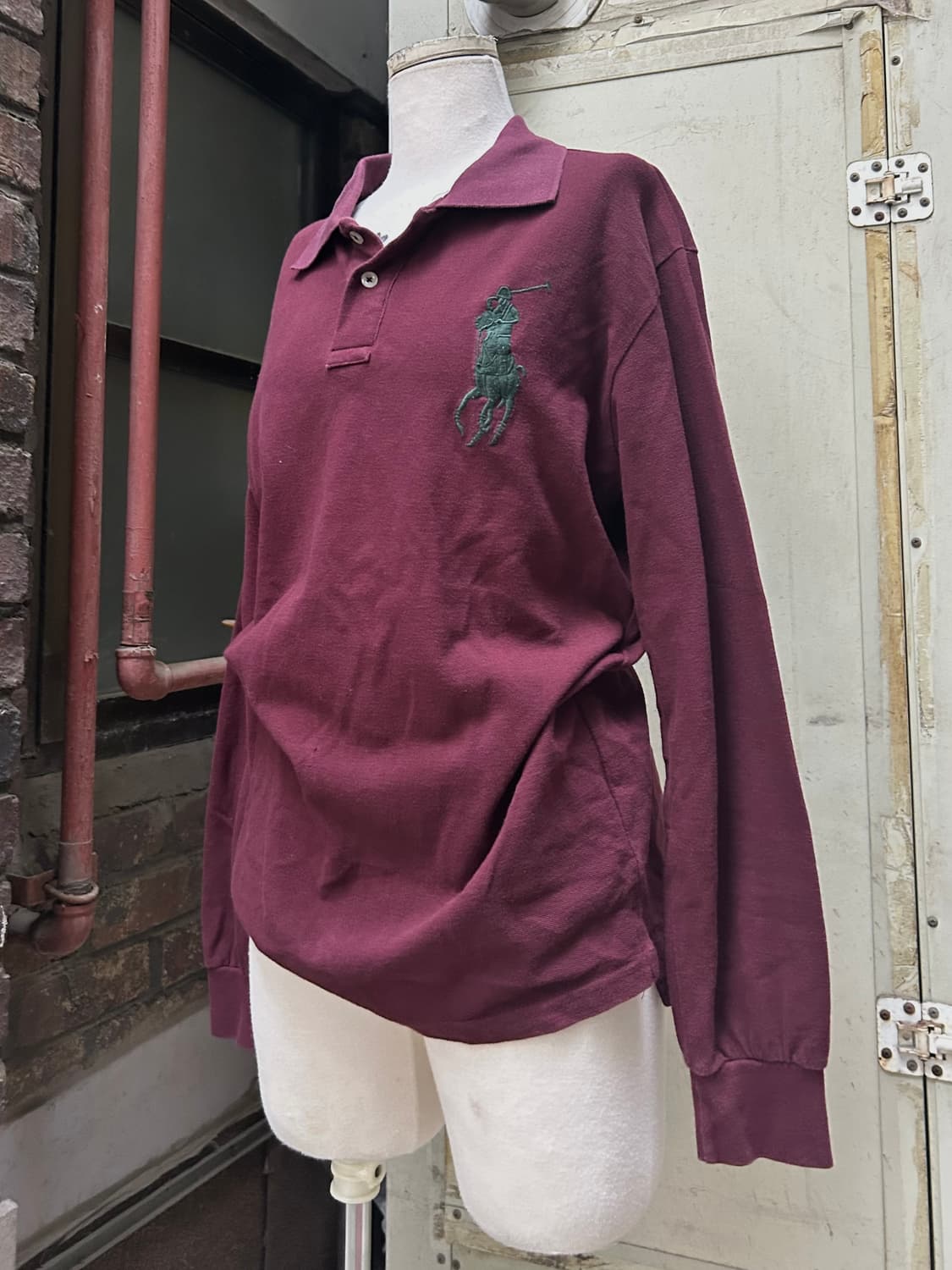 *rare* 2000s 폴로 버건디 빅포니 카라 롱슬리브 상품이미지1