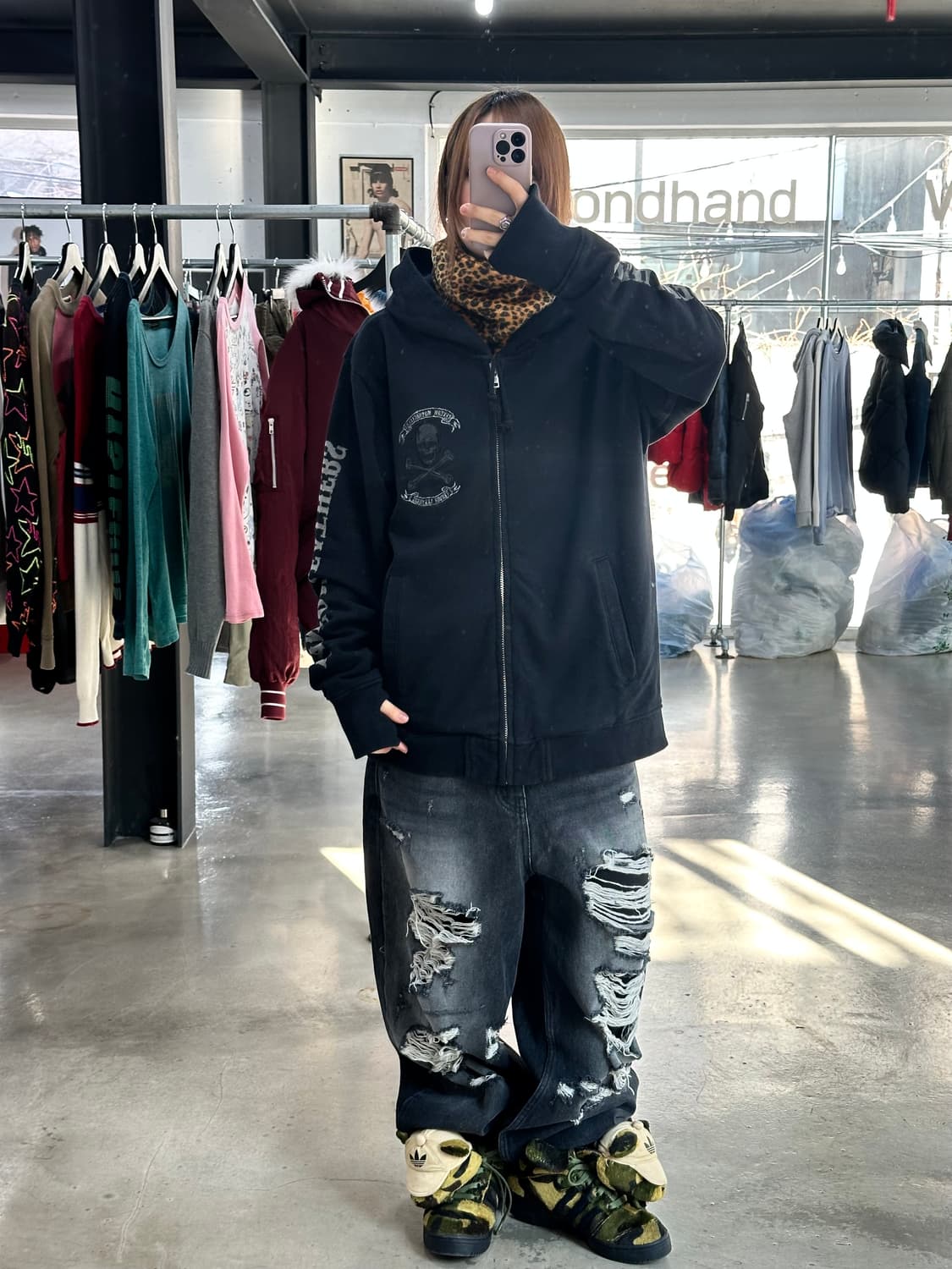 벤슨 스컬 넥핸드워머 레더호피 후드자켓 상품이미지5