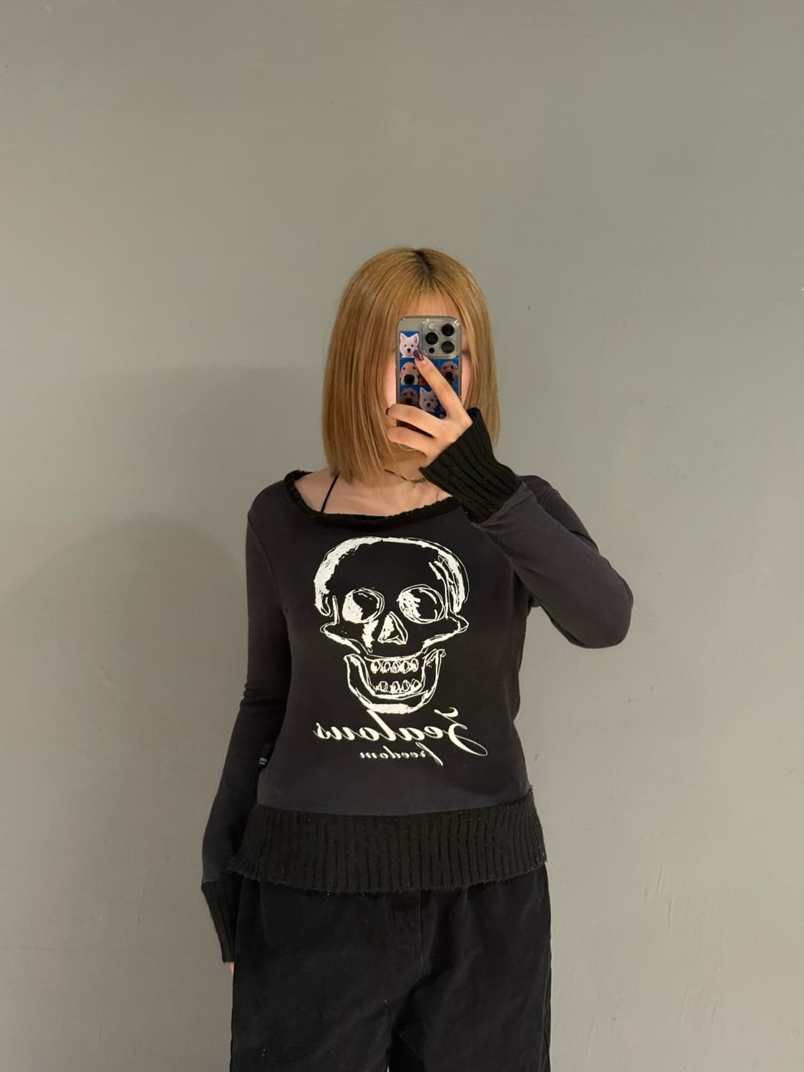 skull printing knit layered long sleeve 상품이미지1