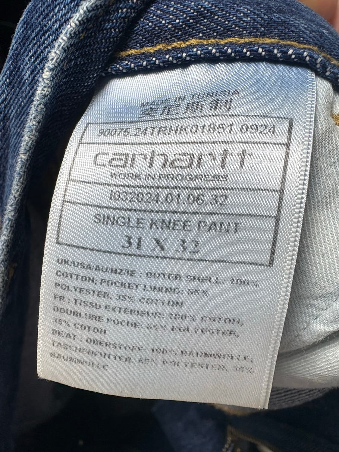 칼하트 WIP 싱글니 팬츠 31x32 상품이미지2