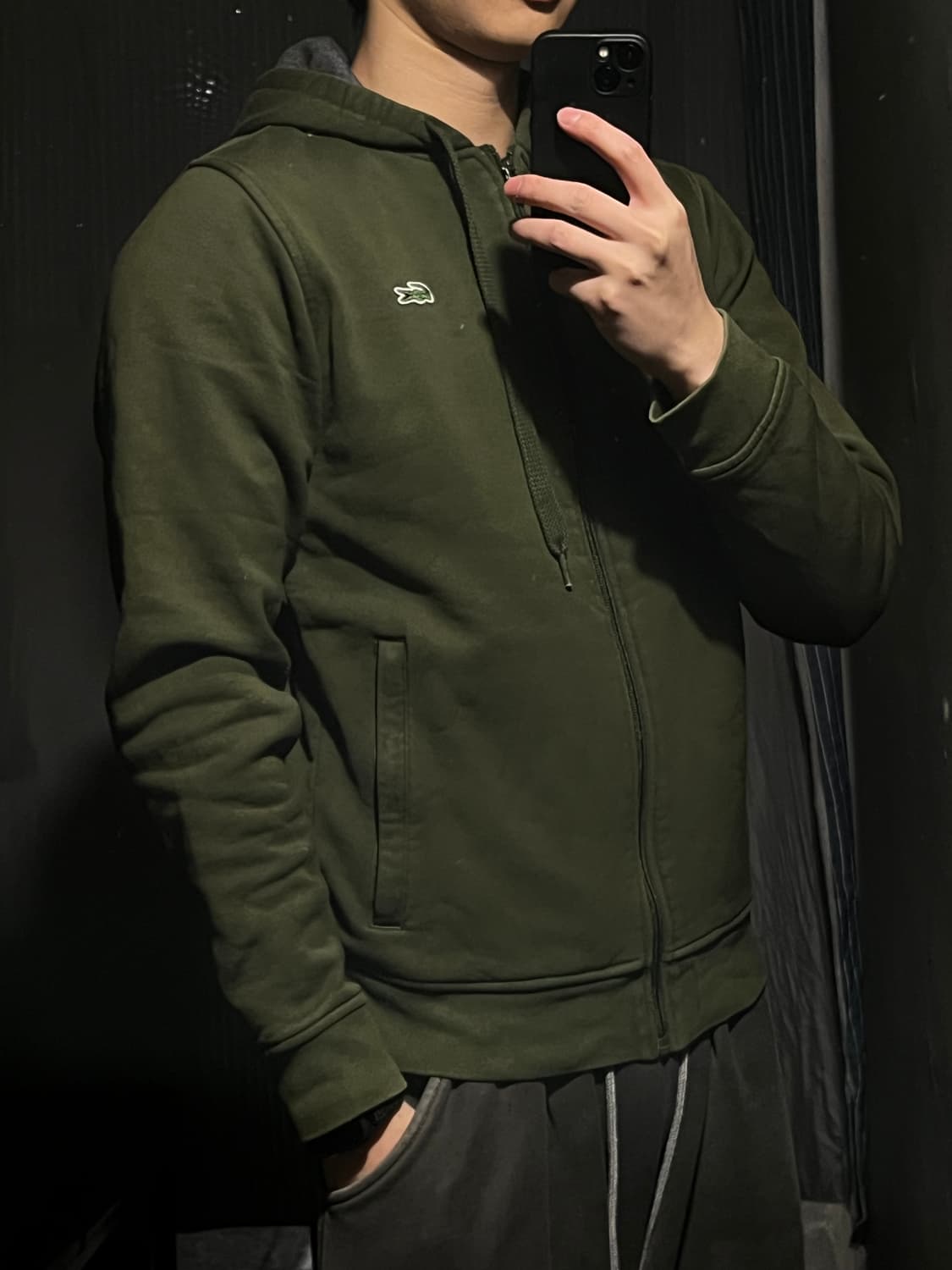 라코스테 스포츠 카키 그린 크록패치 기모 후드집업 S 상품이미지2