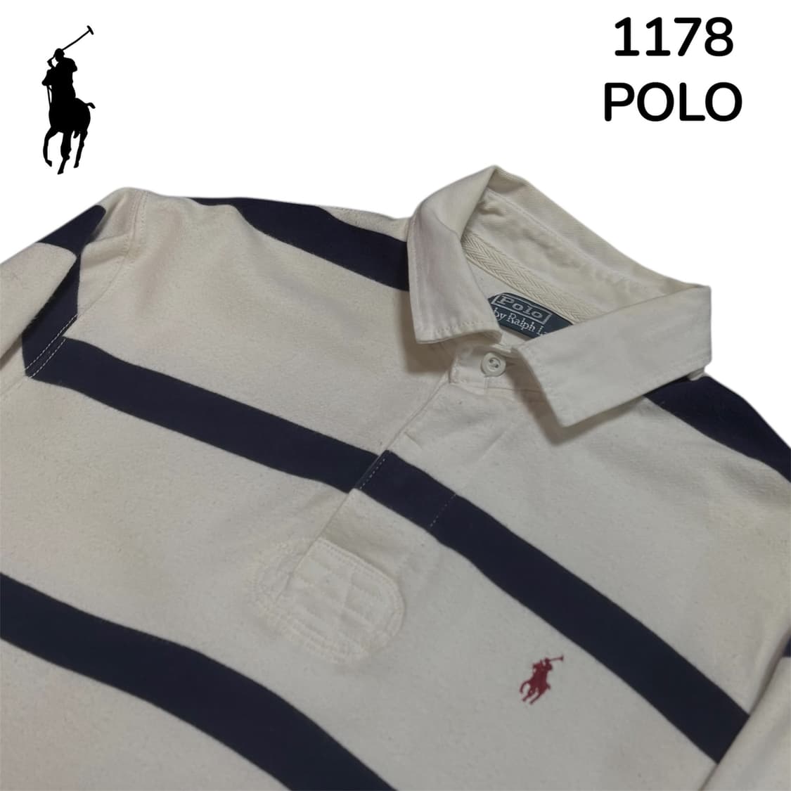폴로 화이트 네이비 스트라이프 럭비티 L 상품이미지4