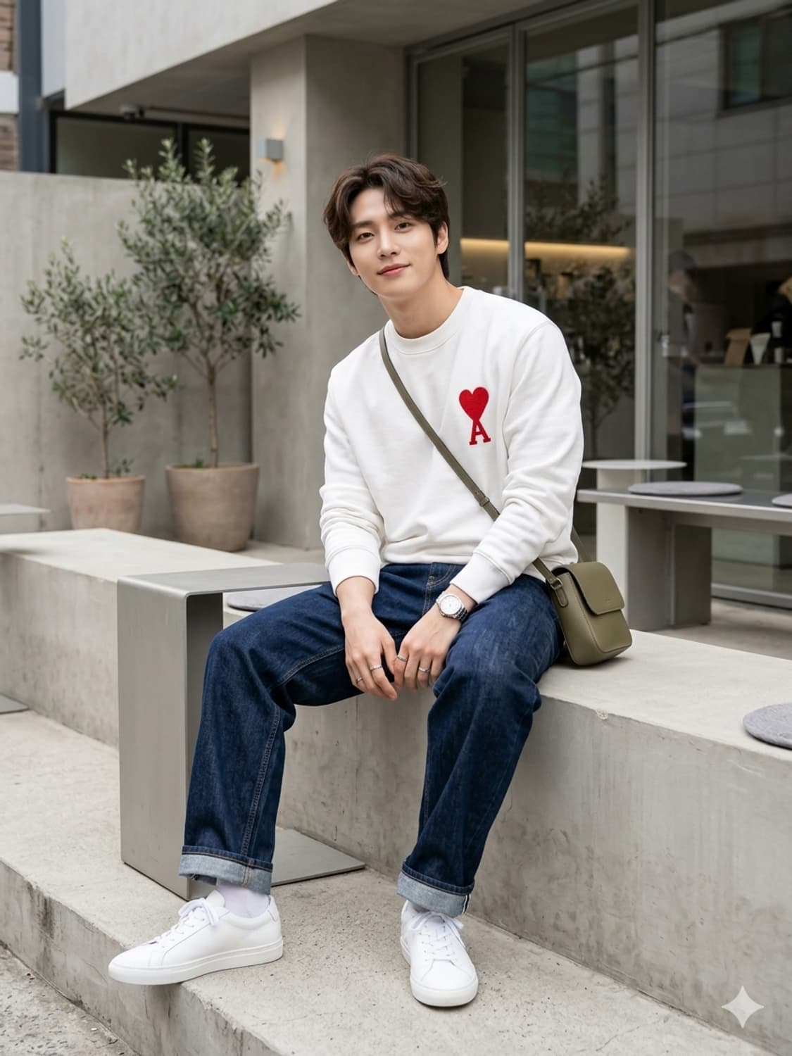 아미(AMI) 빅 하트 로고 스웨트셔츠 맨투맨 화이트 상품이미지1