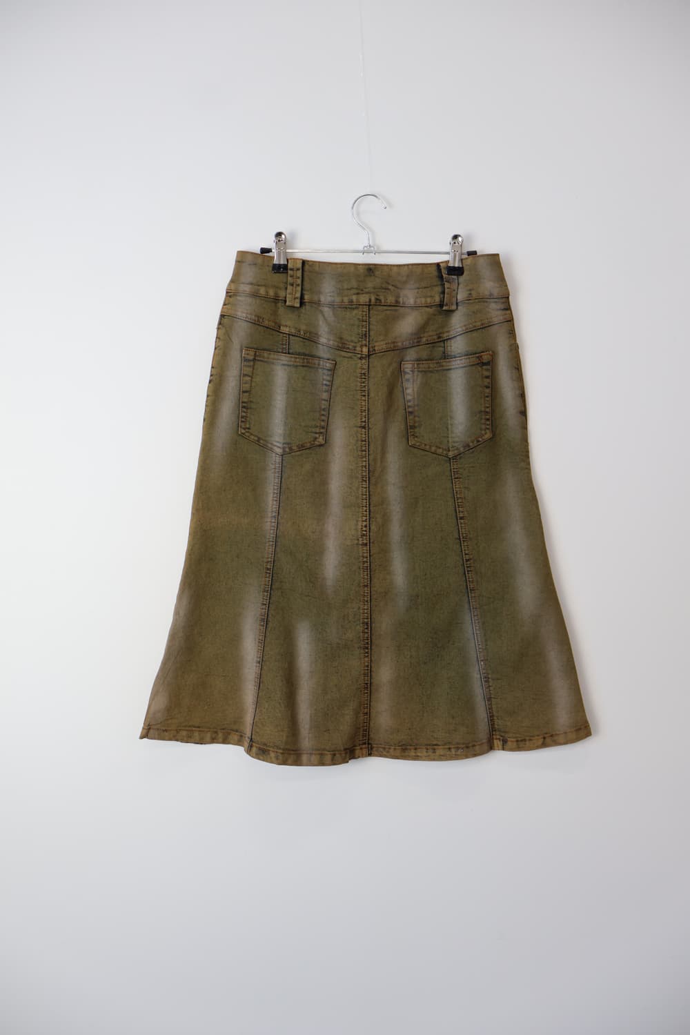 'KUFENG' Olive Acid Wash LaceMidi Skirt 상품이미지5