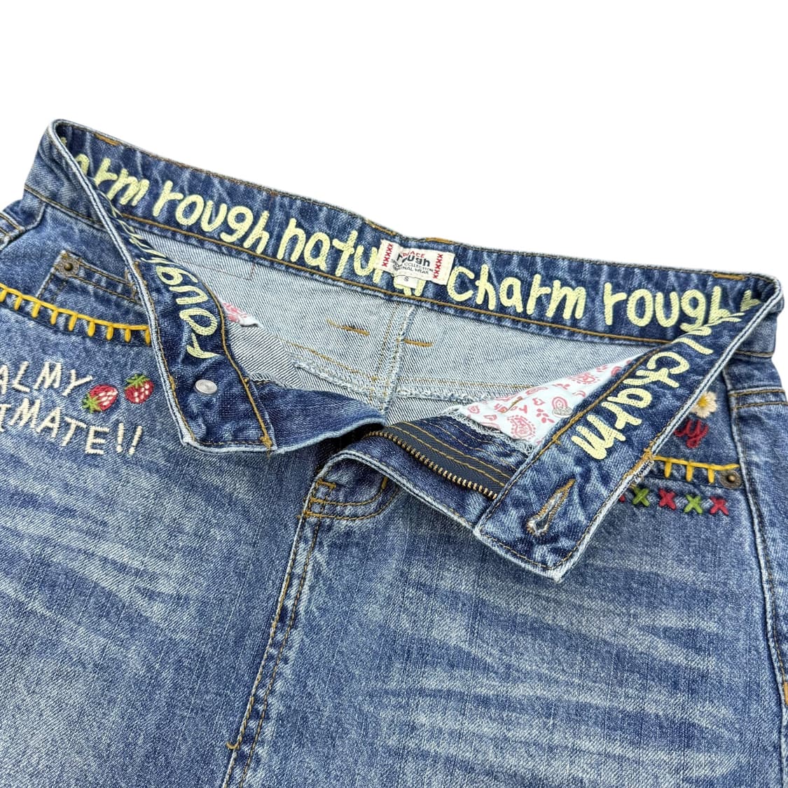 JPN rough 러프 하구미 딸기 자수 데님 미니스커트 상품이미지6