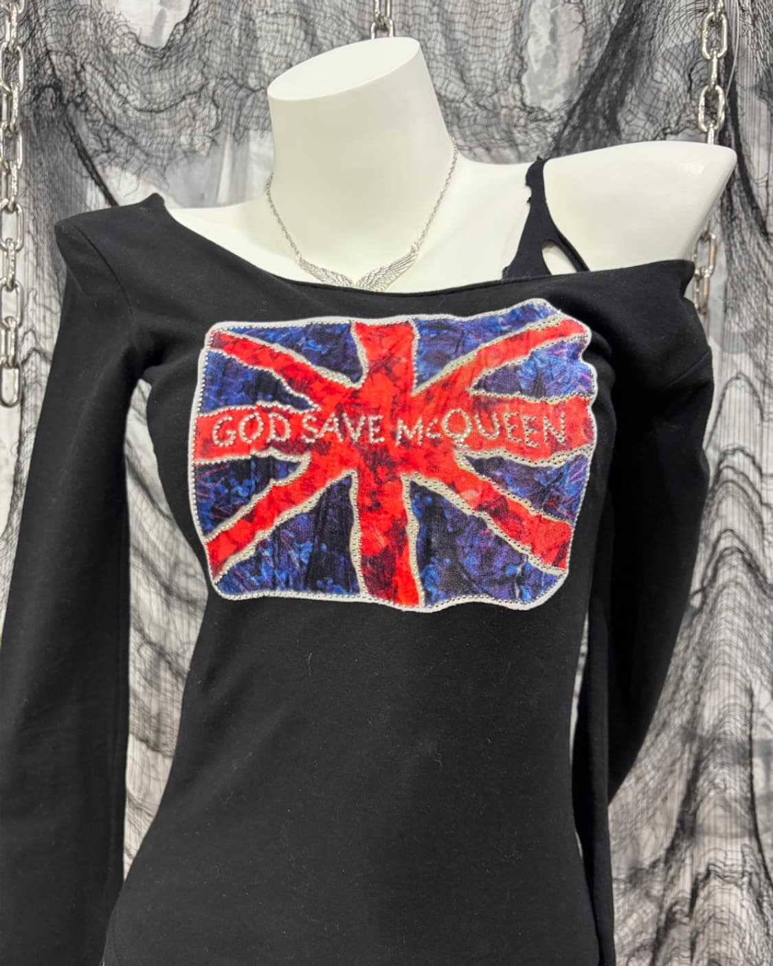 Y2K velvet union jack off-shoulder 상품이미지7
