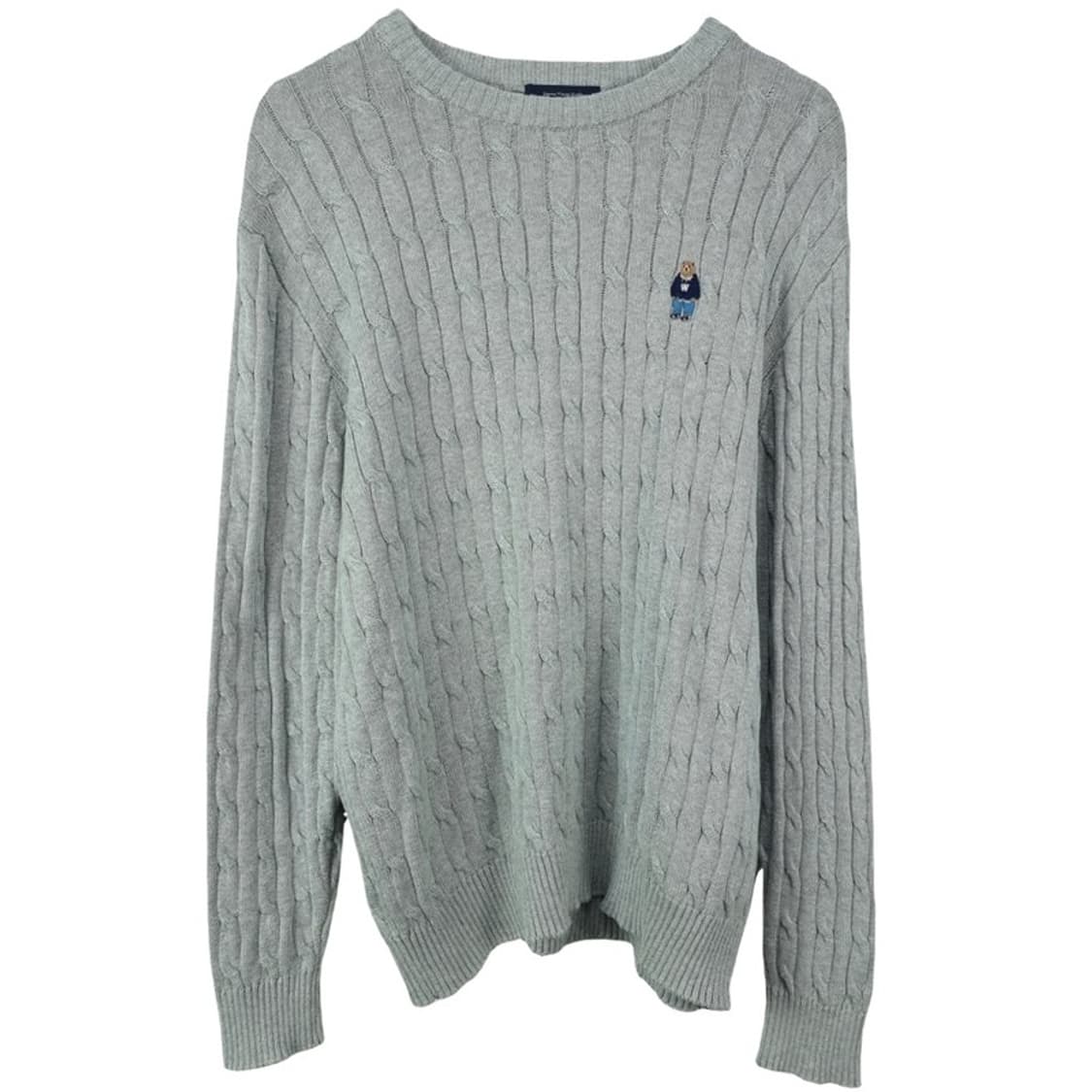 [후아유] 곰돌이 자수 꽈배기 니트 그레이 M19921 상품이미지2