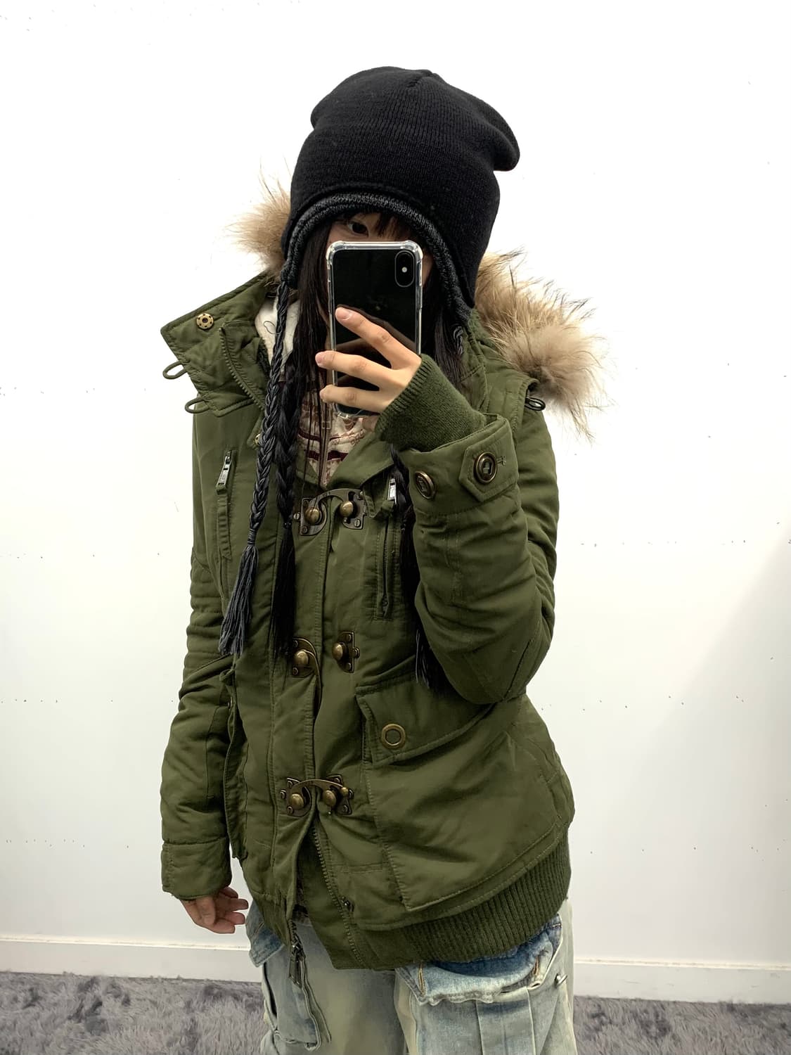 Sly y2k 퍼 트리밍 밀리터리 버클 자켓 상품이미지1