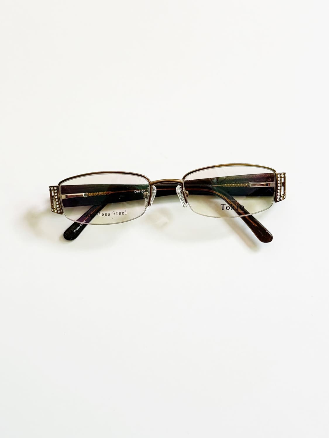 90s TOKIO 브라운 메탈 반무테 슬림 스퀘어 빈티지 안경 상품이미지3