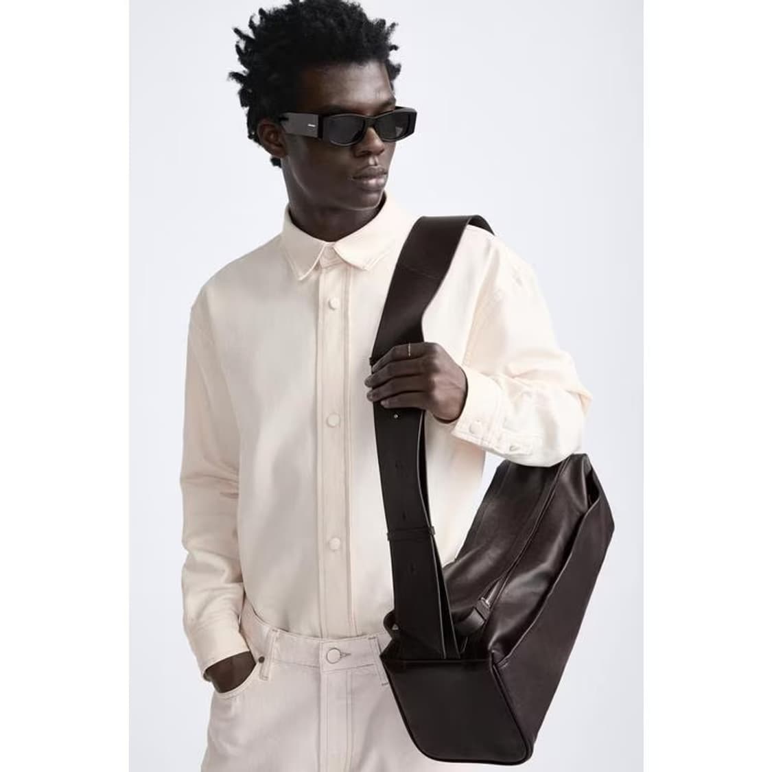 자라 XL 직사각형 가죽 크로스바디 백 브라운 새 상품 상품이미지5