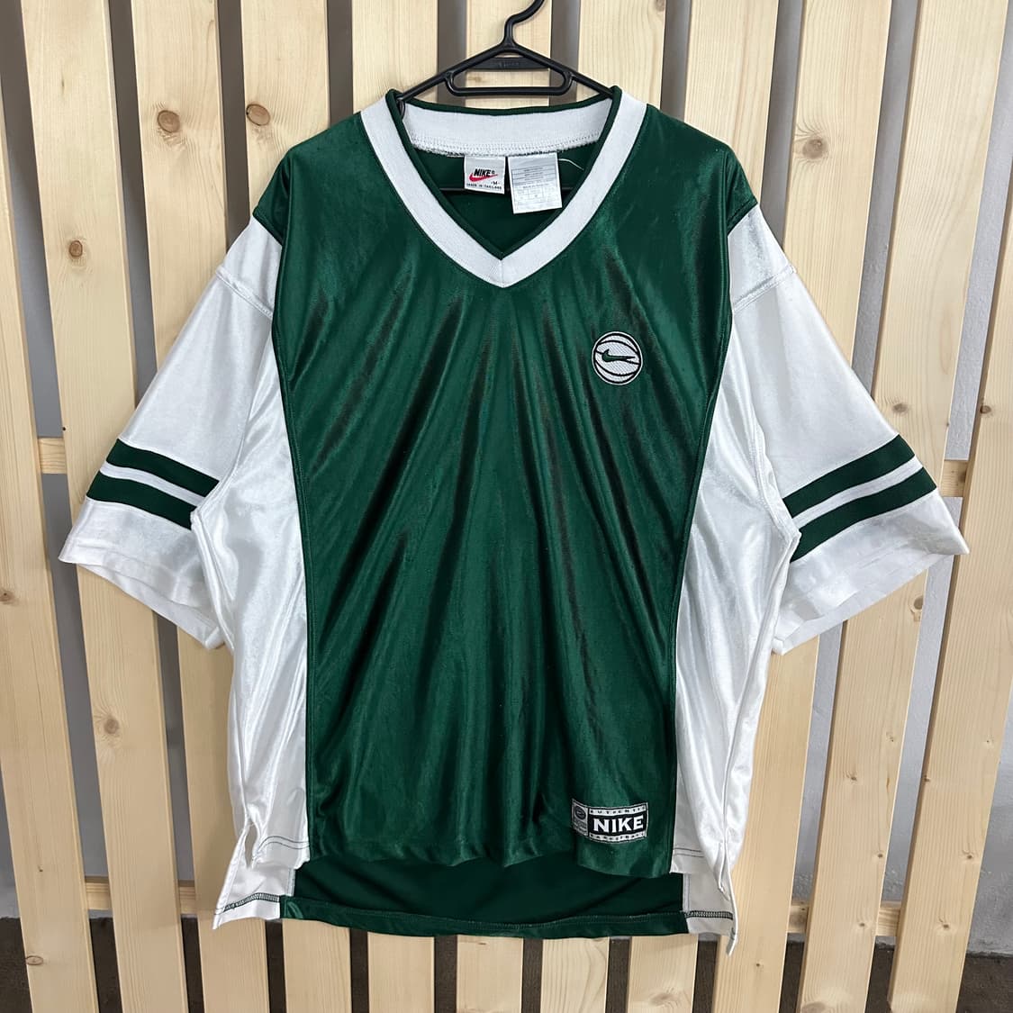 (L) 나이키 90s 올드스쿨 브이넥 반팔 티셔츠 그린 화이트 상품이미지1