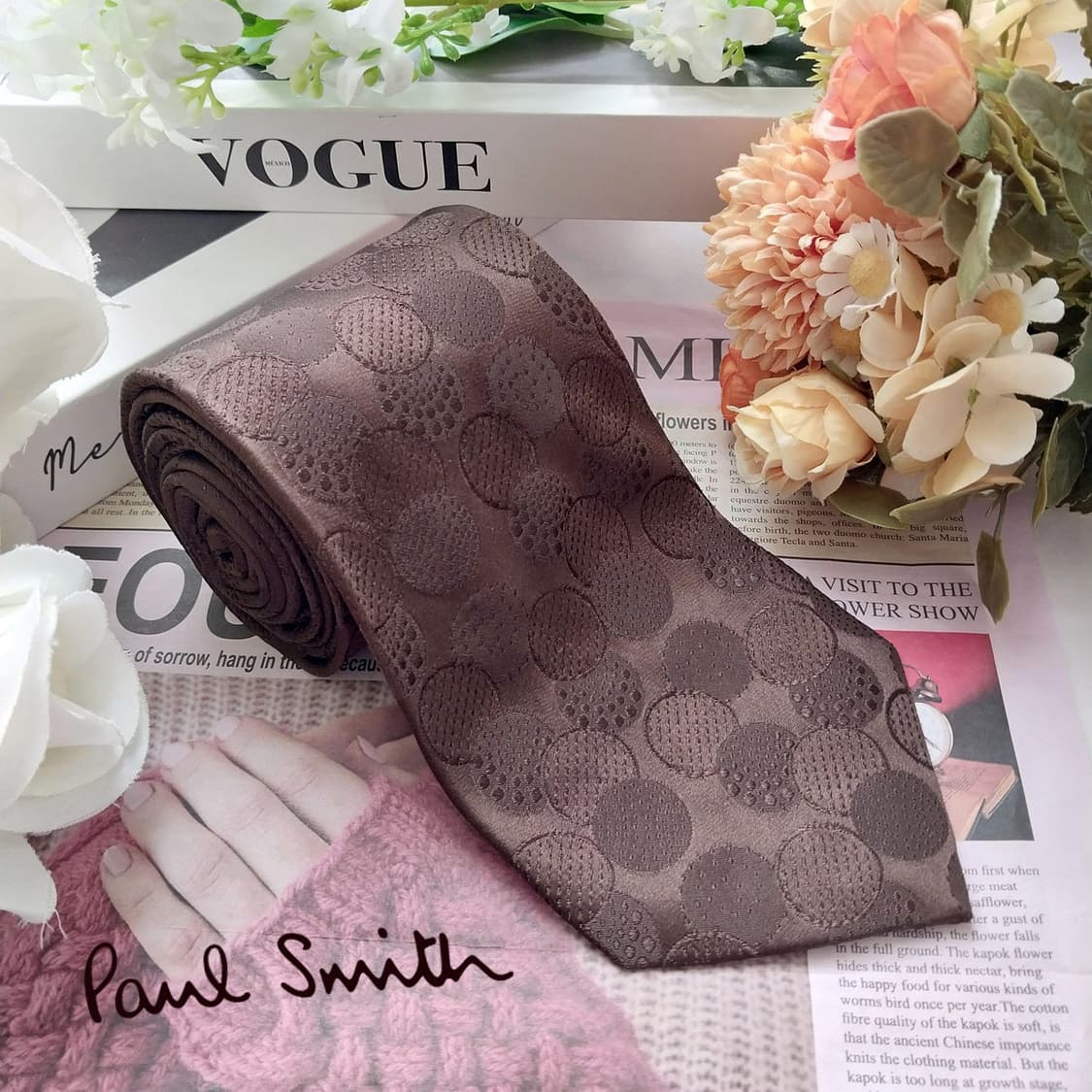 폴 스미스 실크 브라운 자카드 패턴 넥타이 9.4cm A+등급 k2050 상품이미지1