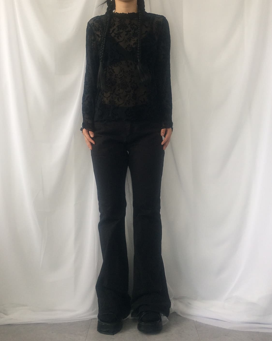 Pattern point see through high neck slee 상품이미지1