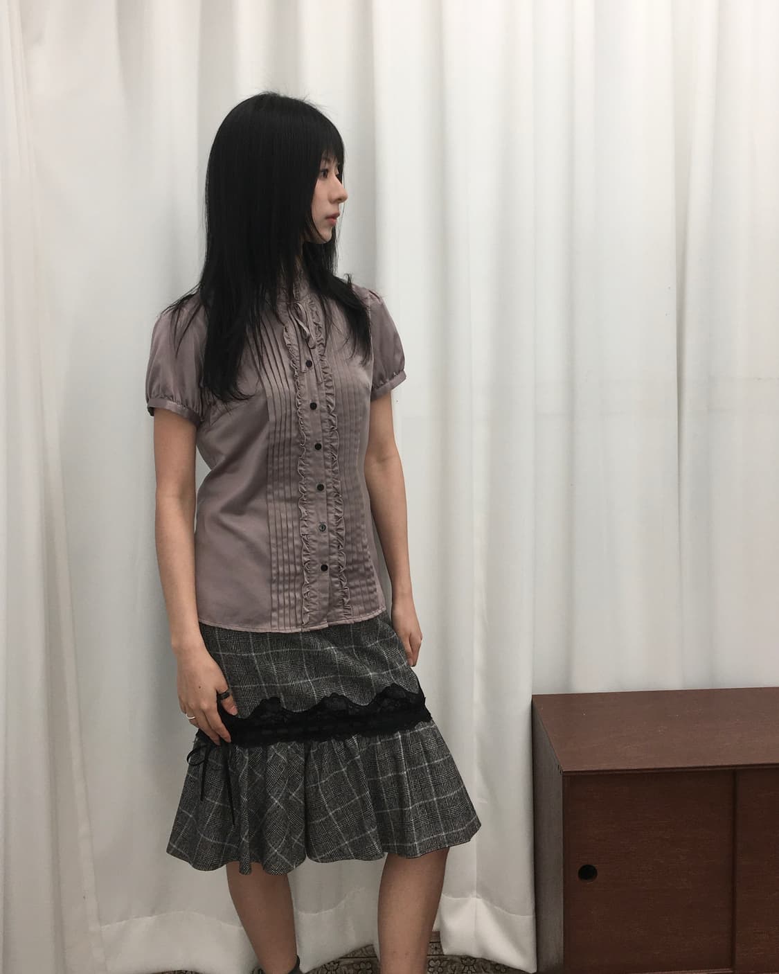 그레이 체크 미디 스커트 상품이미지2